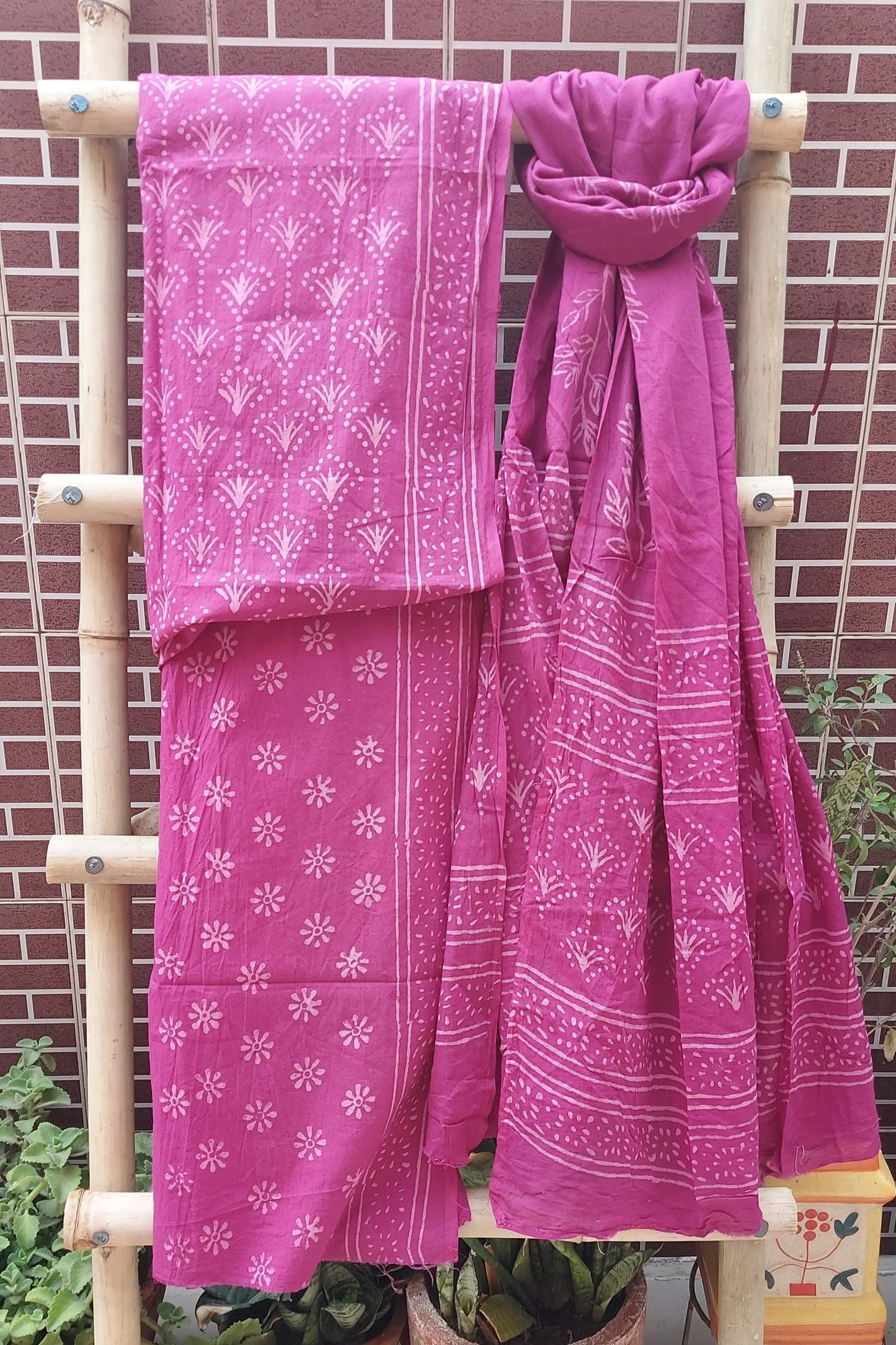 Magenta HBP Cotton Suit with Mul Dupatta CMHB-0012