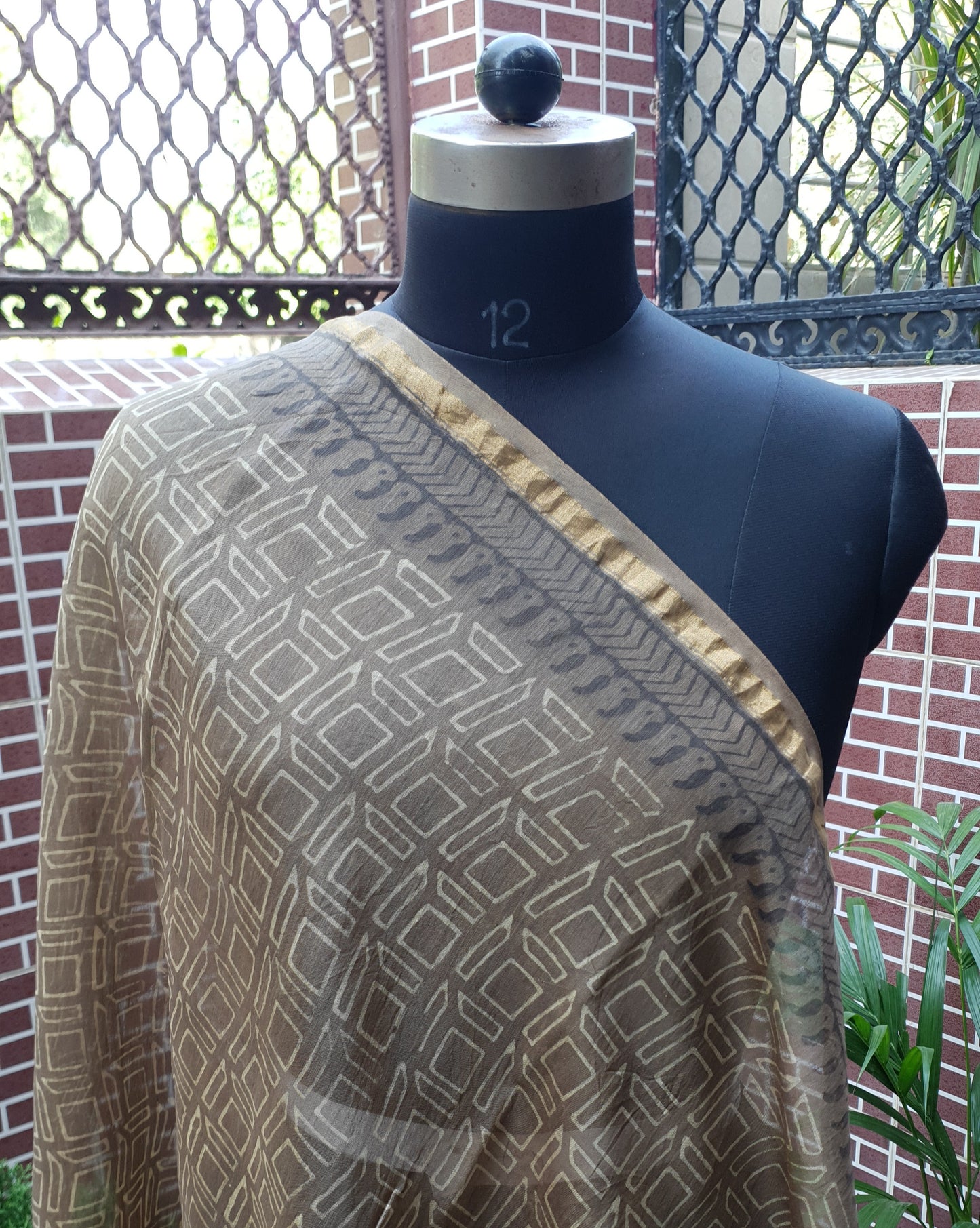 Earthy Brown Ajrakh Chanderi Saree SCCH-0005