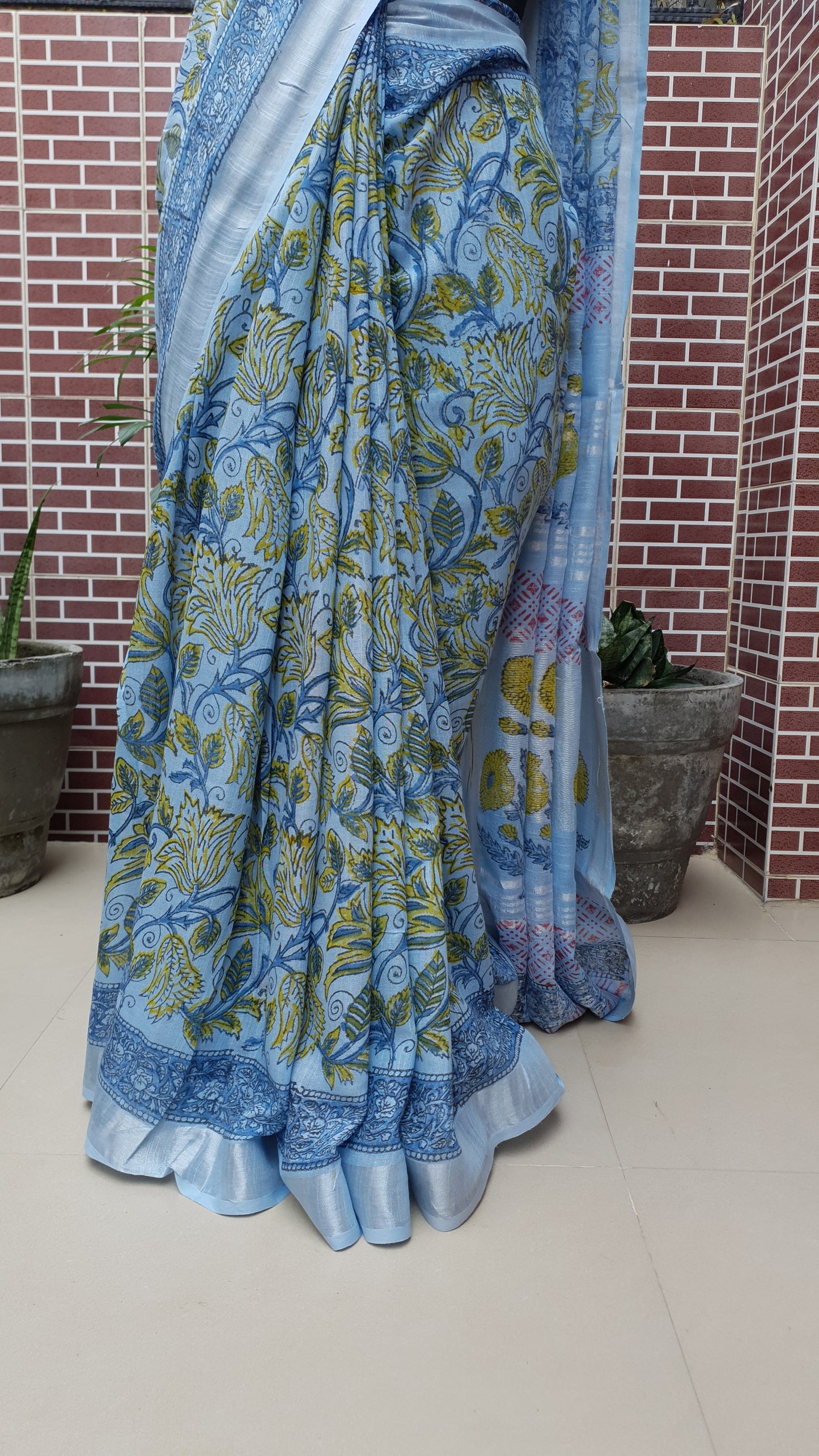 Ice Blue HBP Linen Saree LNHB-0002