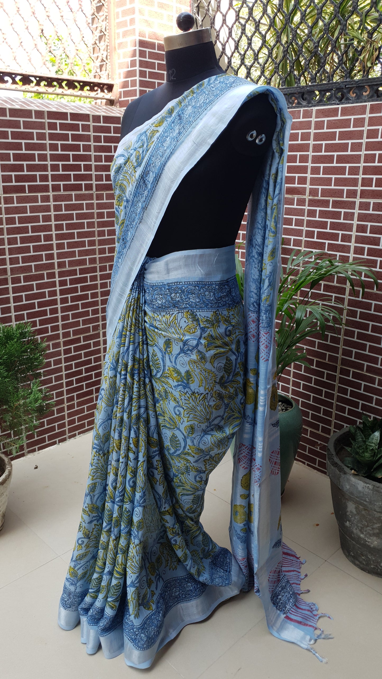 Ice Blue HBP Linen Saree LNHB-0002