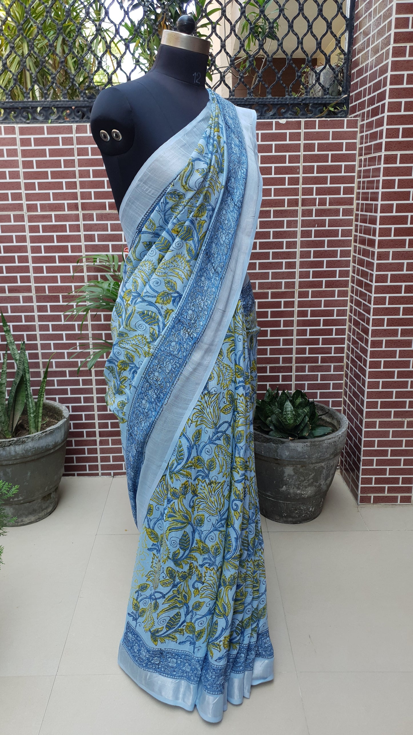 Ice Blue HBP Linen Saree LNHB-0002