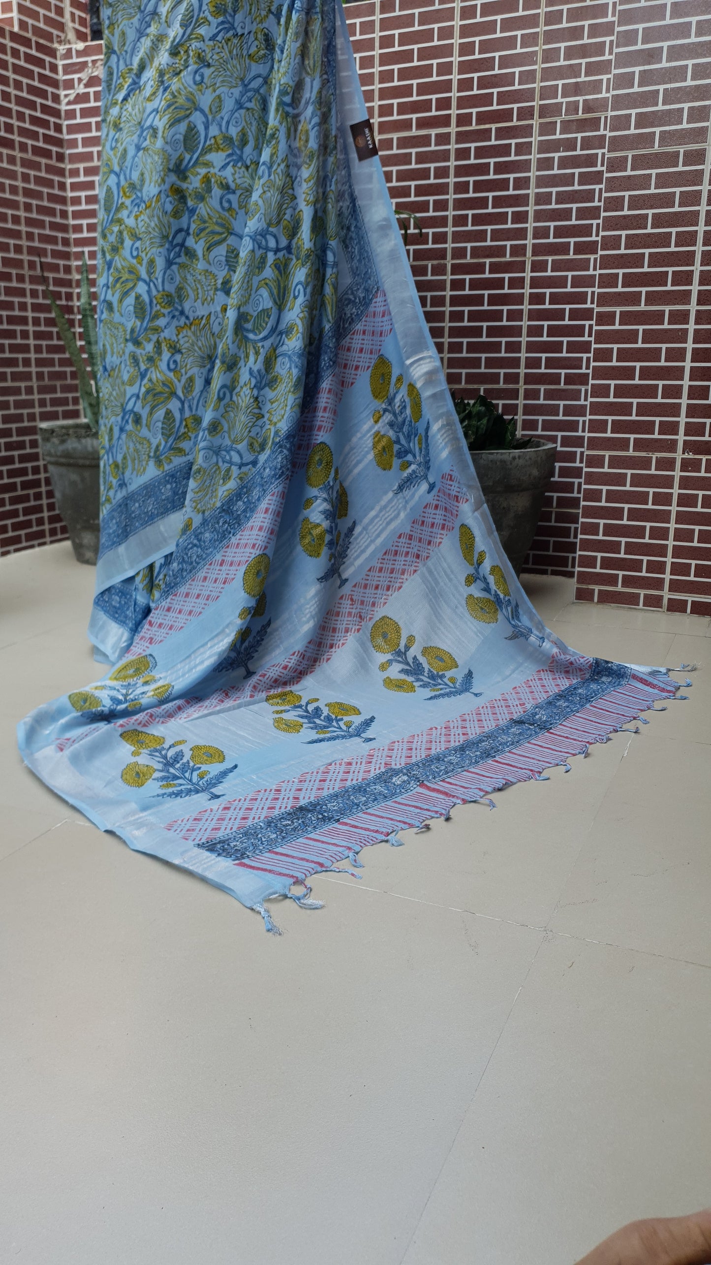 Ice Blue HBP Linen Saree LNHB-0002
