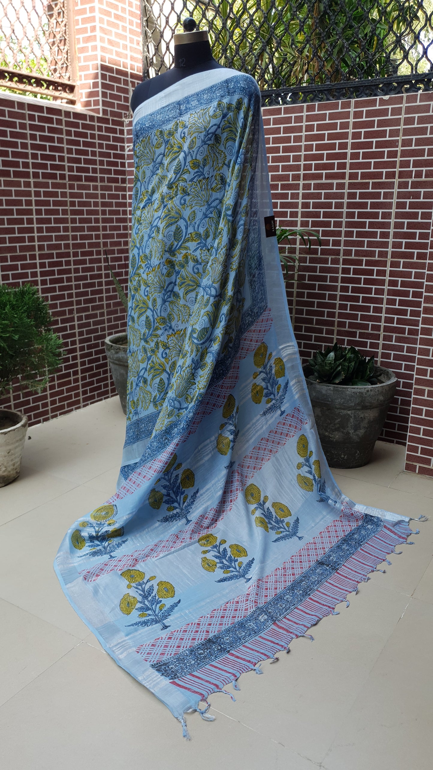 Ice Blue HBP Linen Saree LNHB-0002