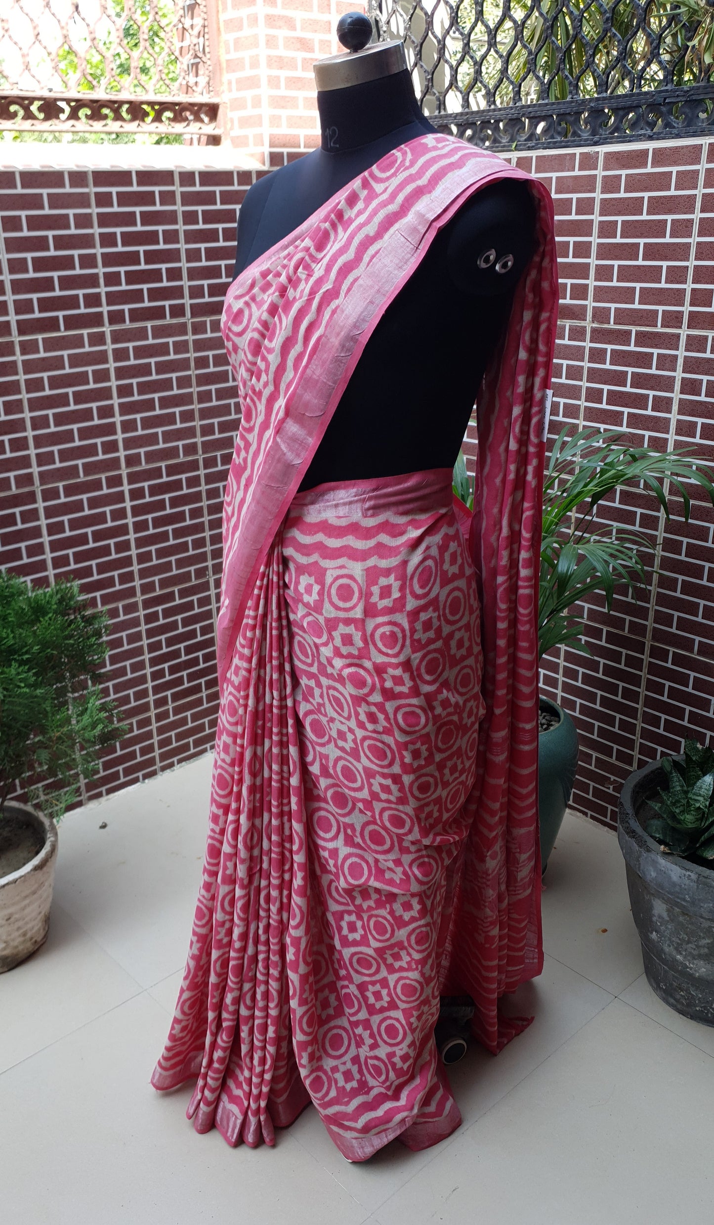 Pink HBP Linen Saree LNHB-0003