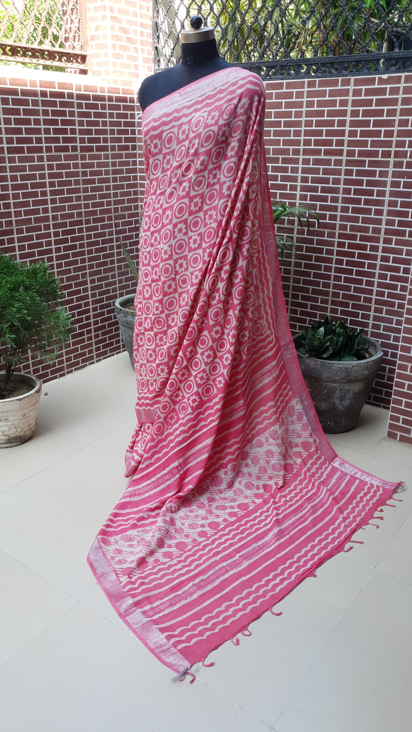 Pink HBP Linen Saree LNHB-0003