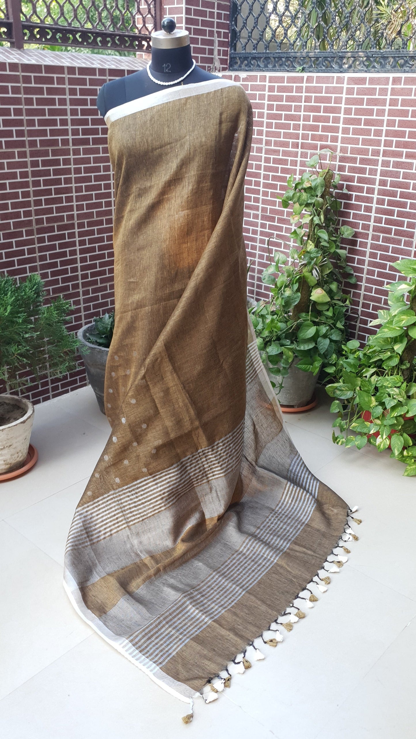 Metallic Brown Hand Woven Linen Saree LNHW-0009