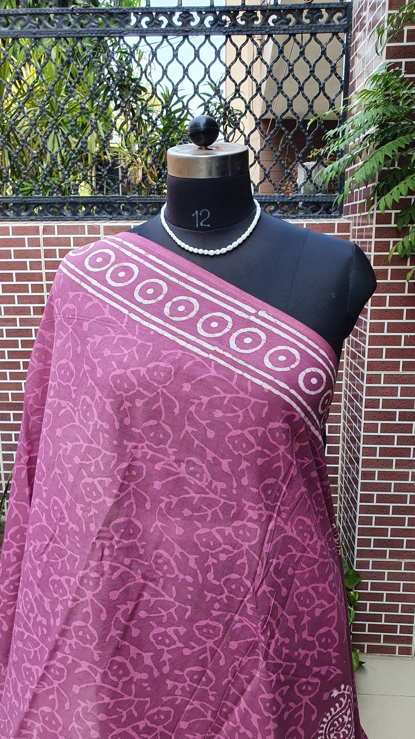 Onion Pink HBP Mul Cotton Saree MCHB-0006