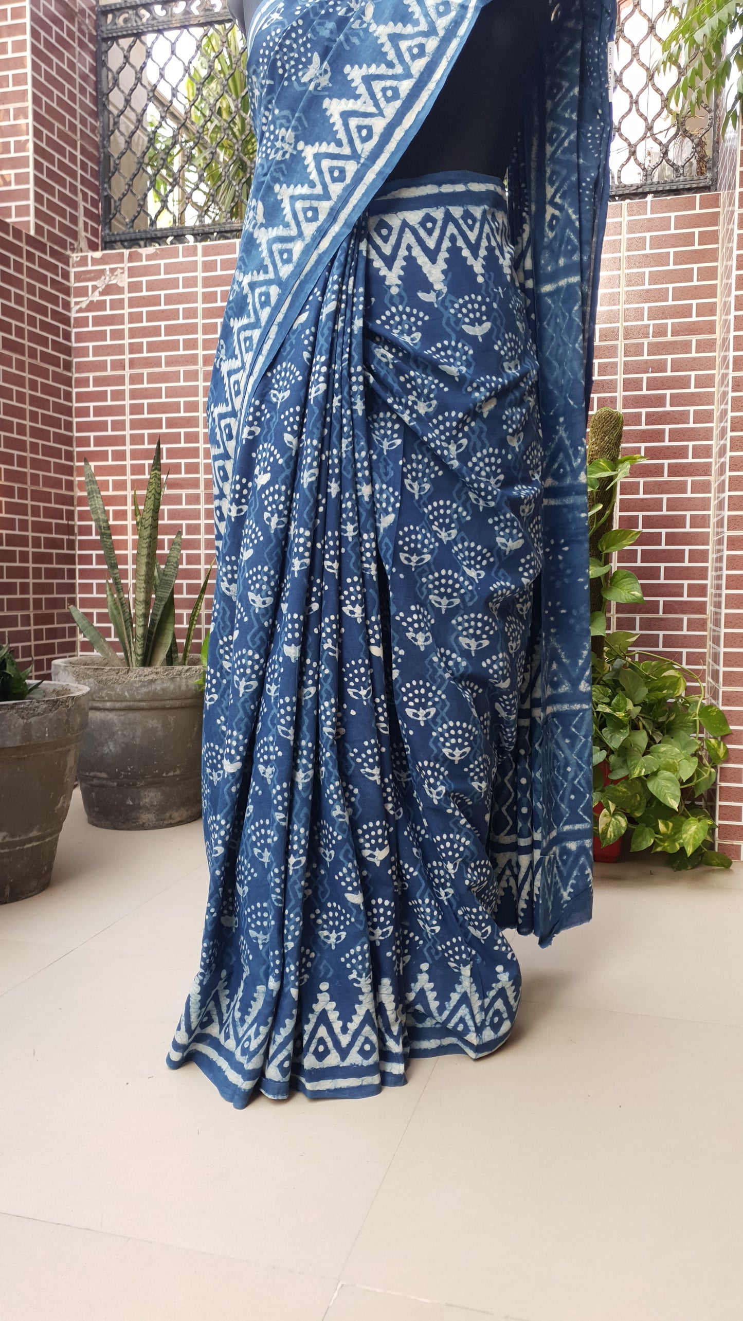 Indigo HBP Mul Cotton Saree MCHB-0012