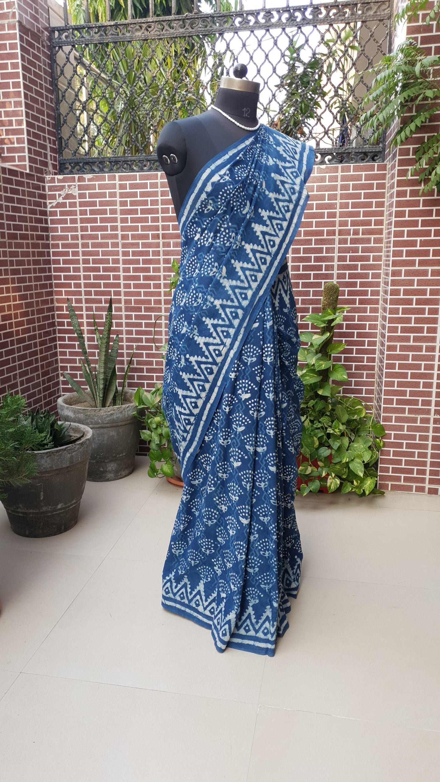 Indigo HBP Mul Cotton Saree MCHB-0012