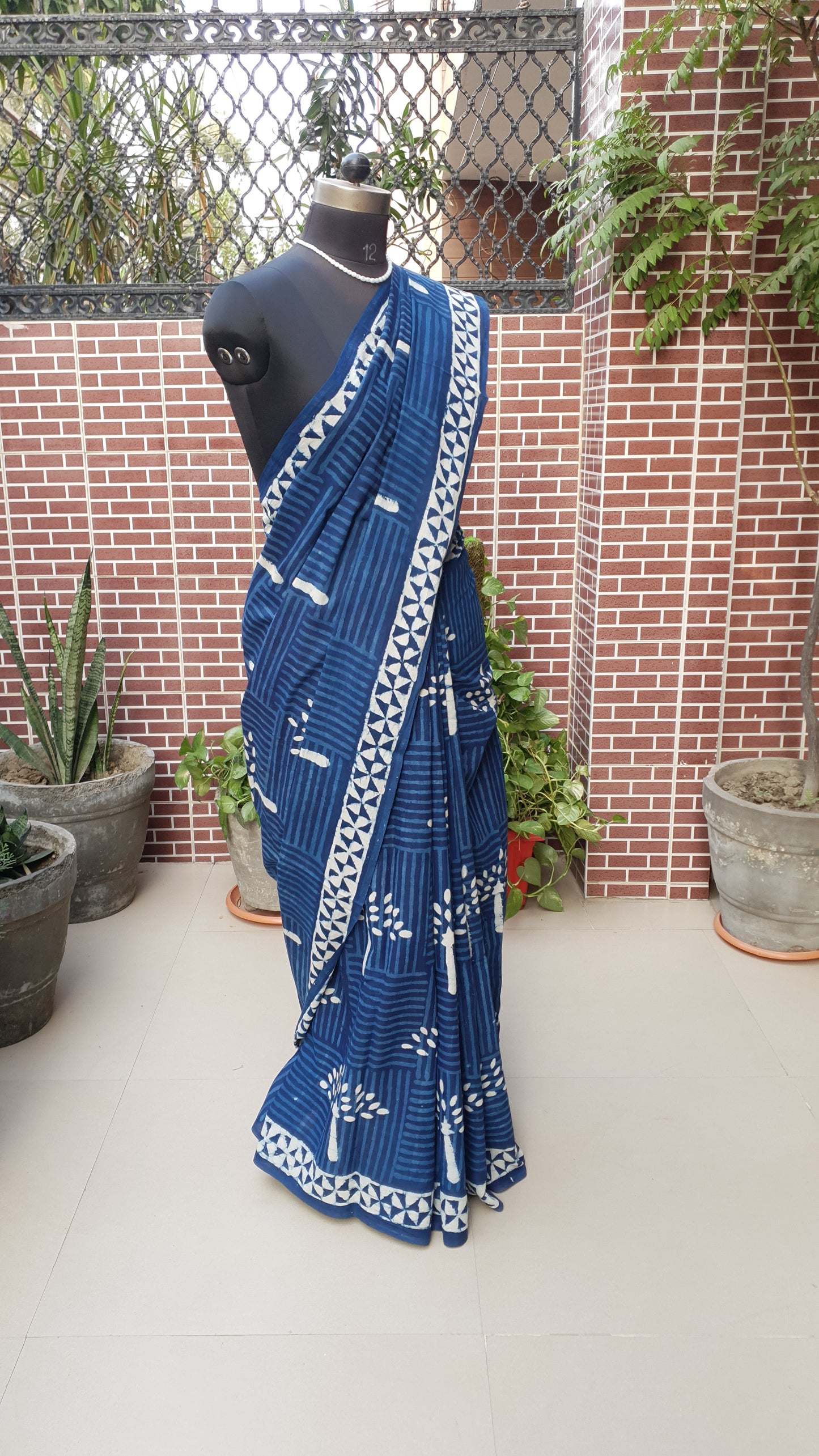 Indigo HBP Mul Cotton Saree MCHB-0015