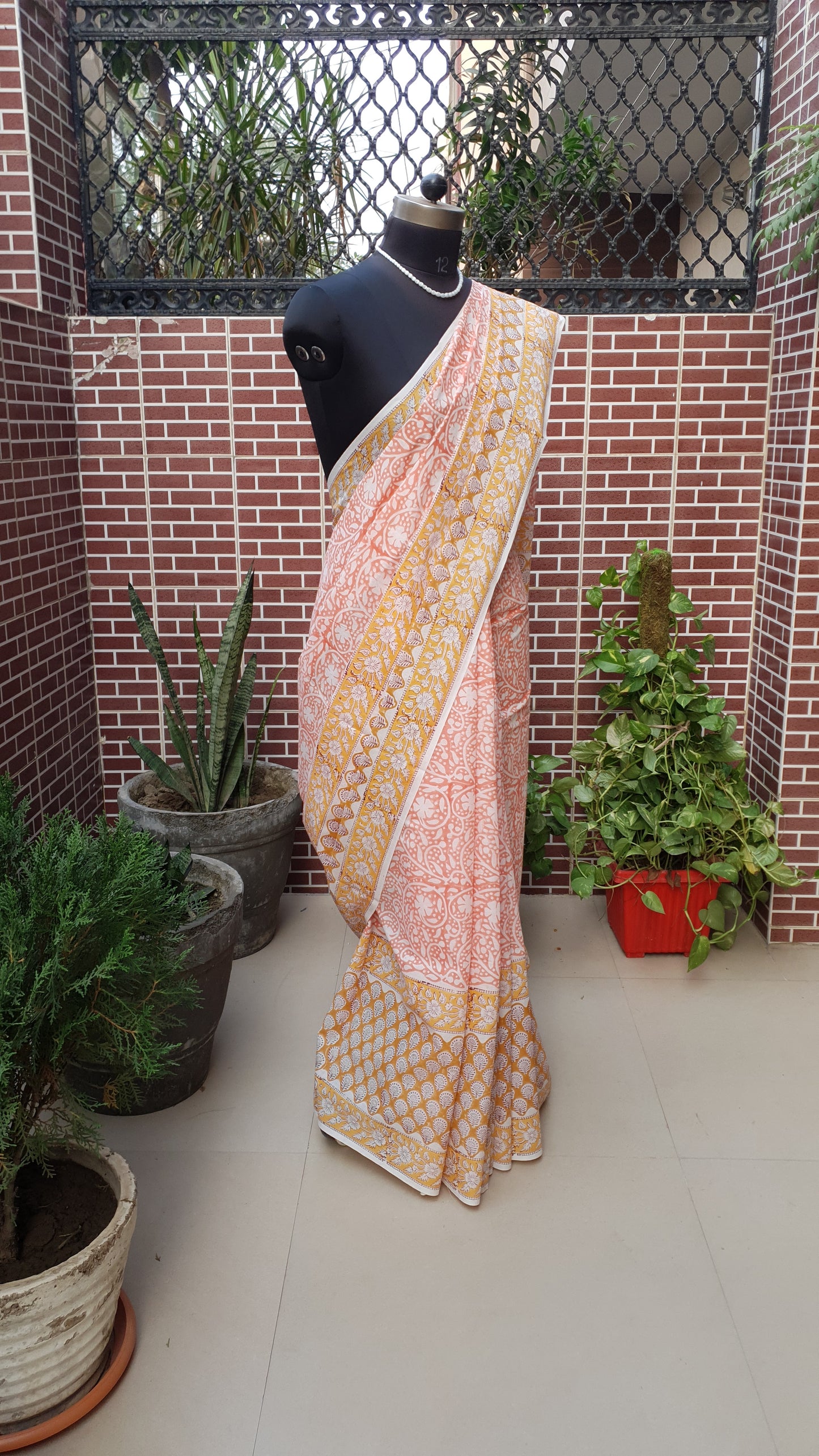 Peach HBP Mul Cotton Saree MCHB-0017