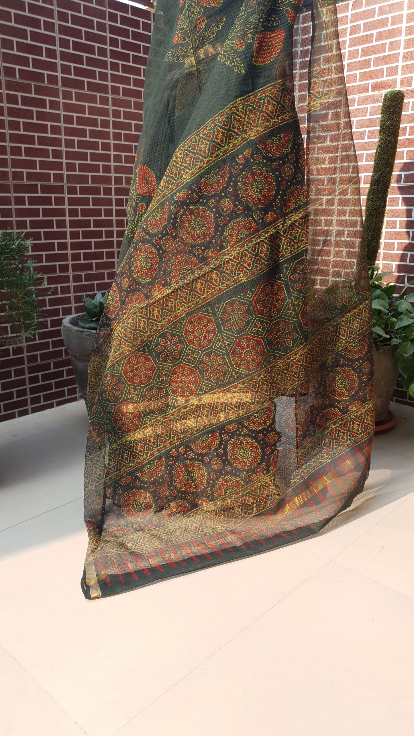 Bottle Green Kota Doria Saree KDHB-0003
