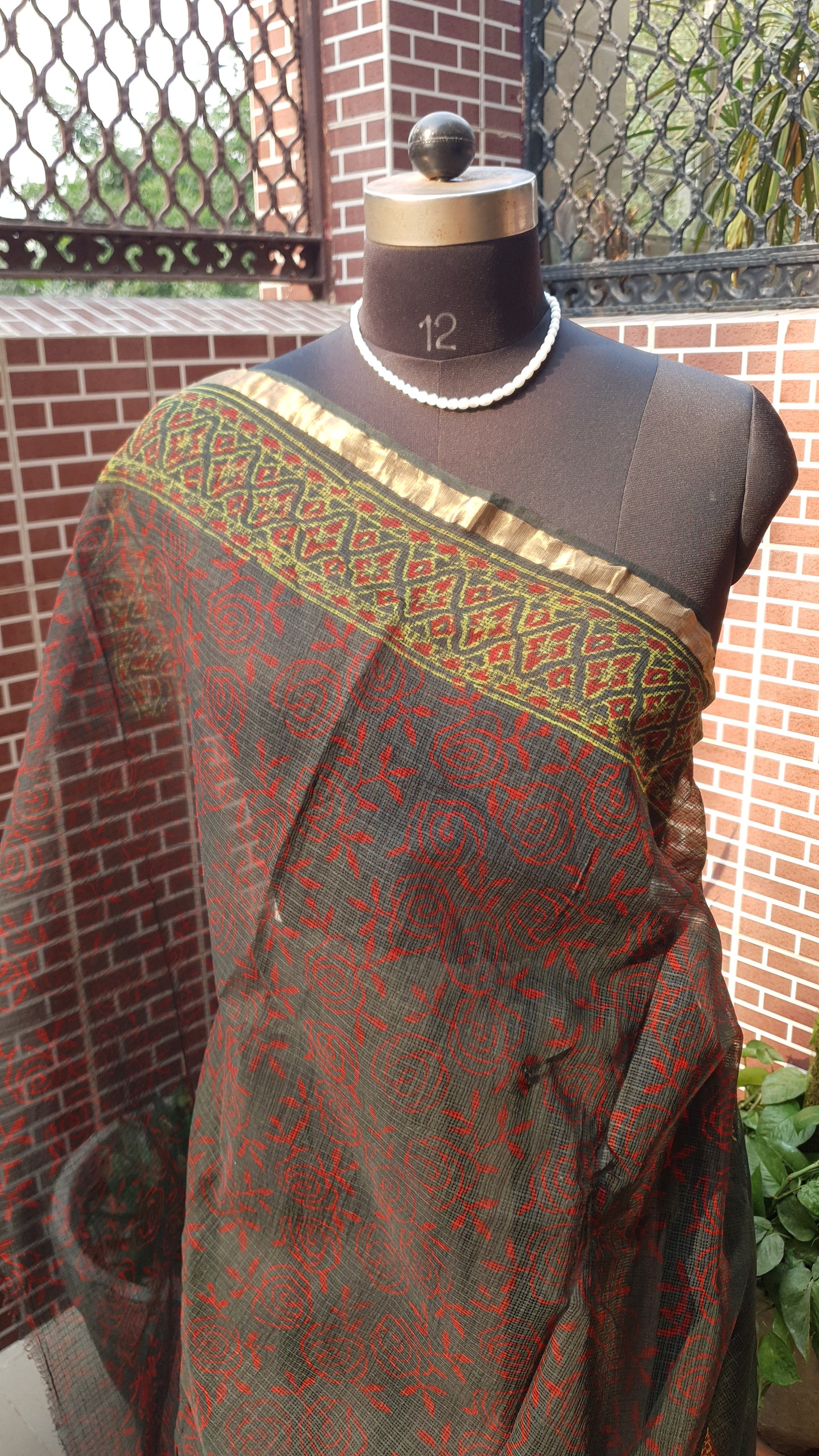 Bottle Green Kota Doria Saree KDHB-0003