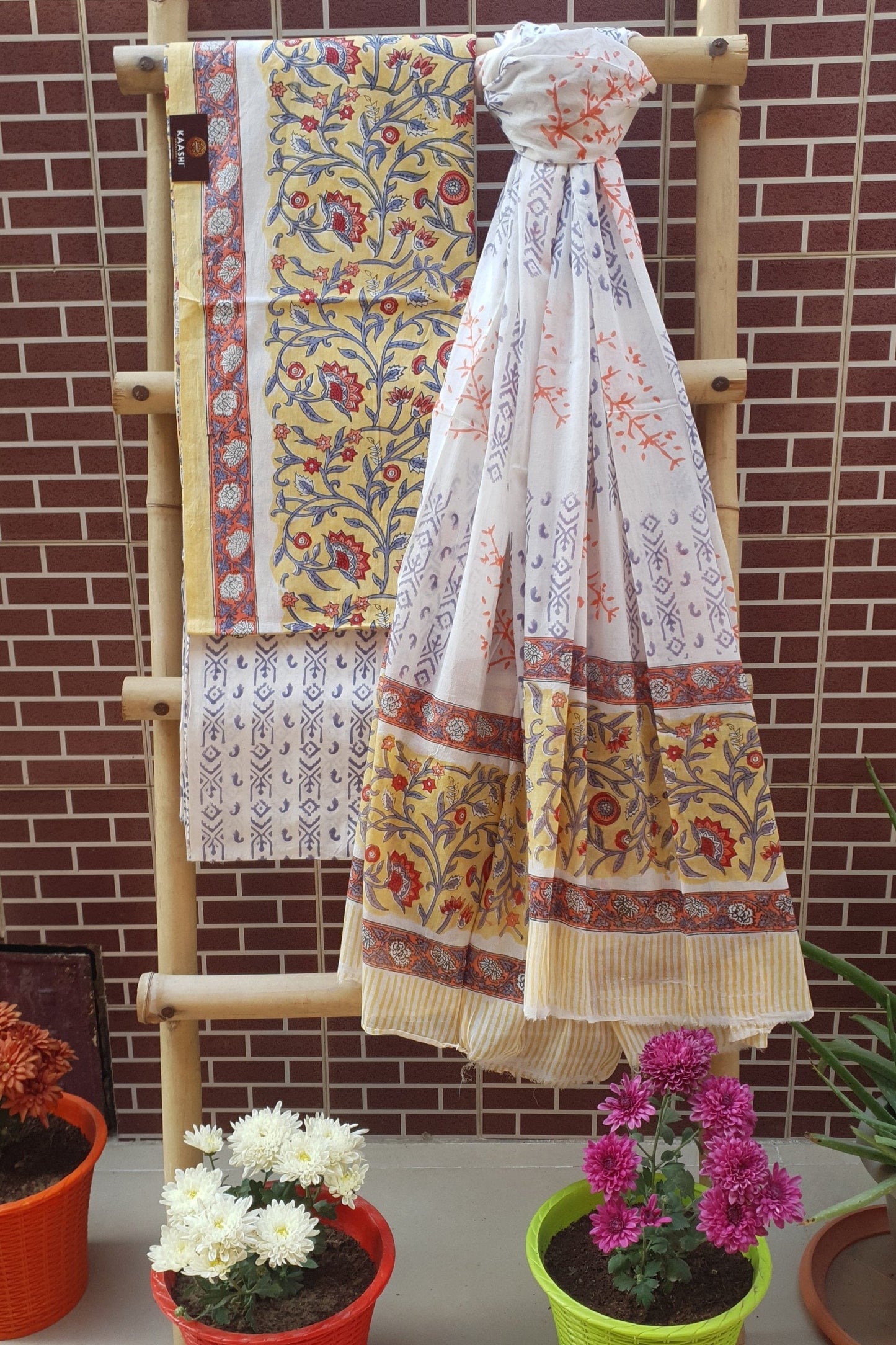 Yellow & Blue HBP Cotton Suit with Mul Dupatta CMHB-0013