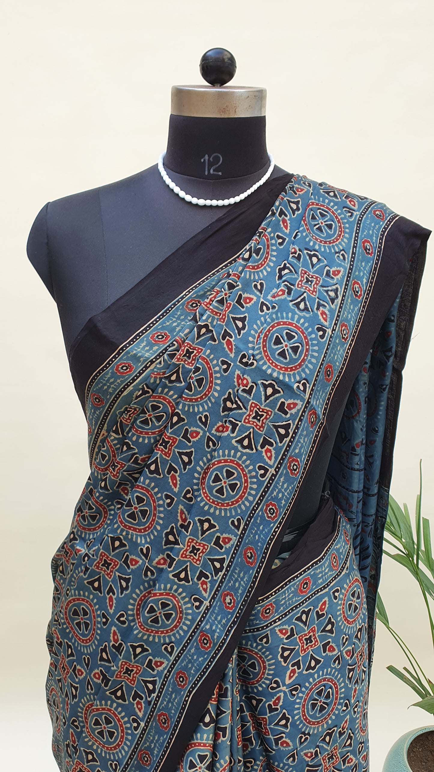 Blue Ajrakh HBP Modal Silk Saree MSAJ-0005