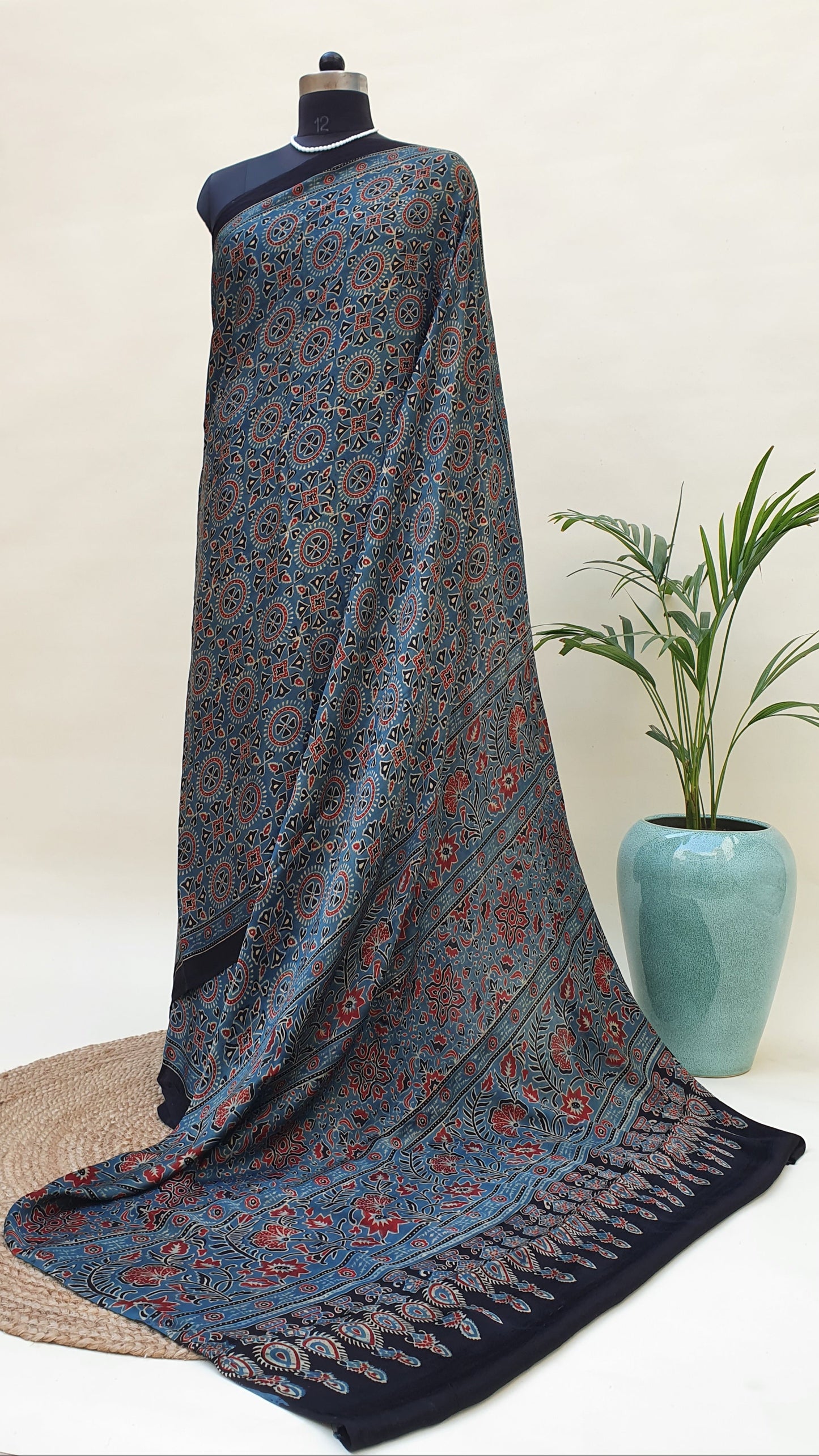 Blue Ajrakh HBP Modal Silk Saree MSAJ-0005