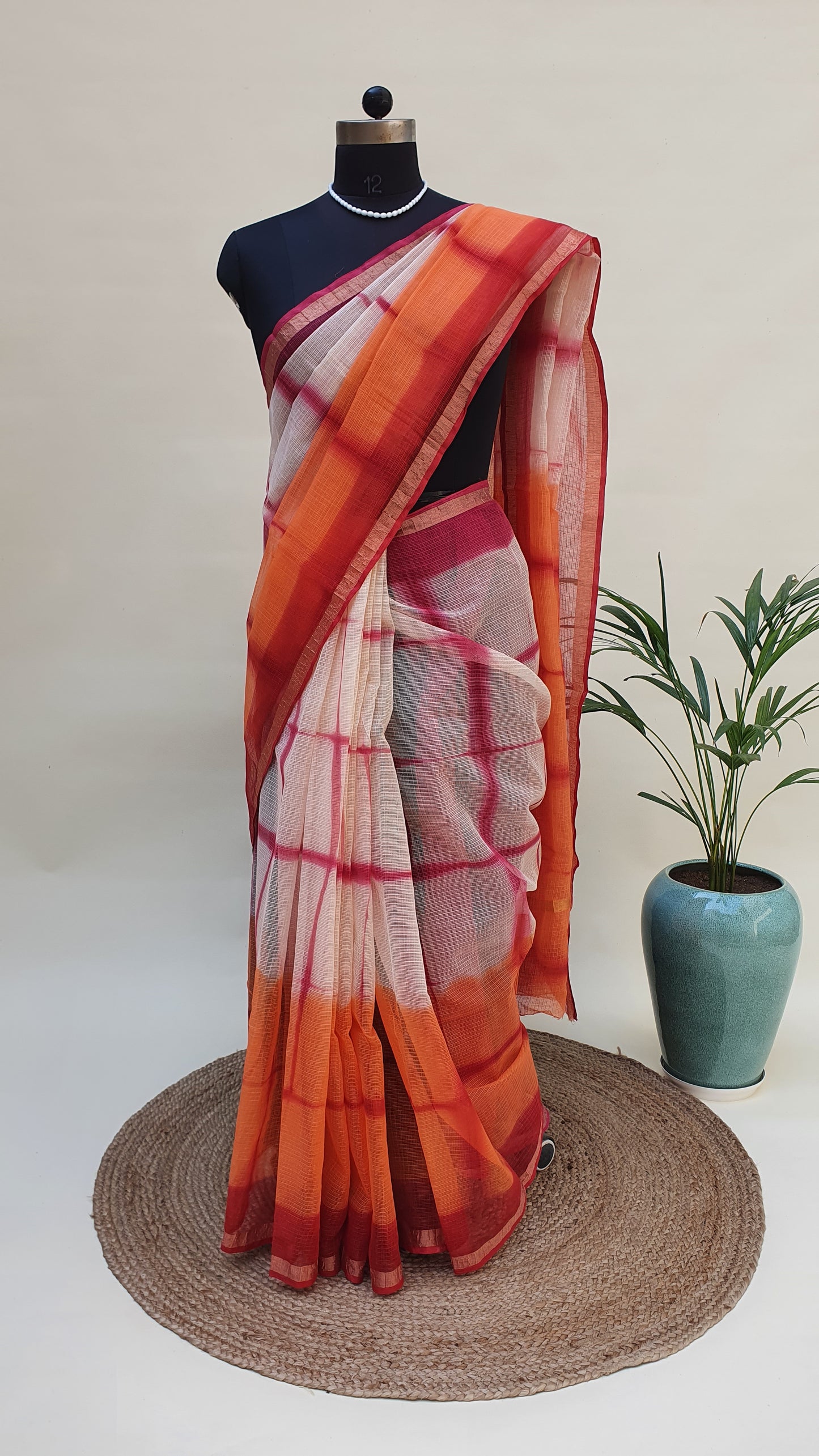 Orange Plum Kota Doria Saree KDHB-0012