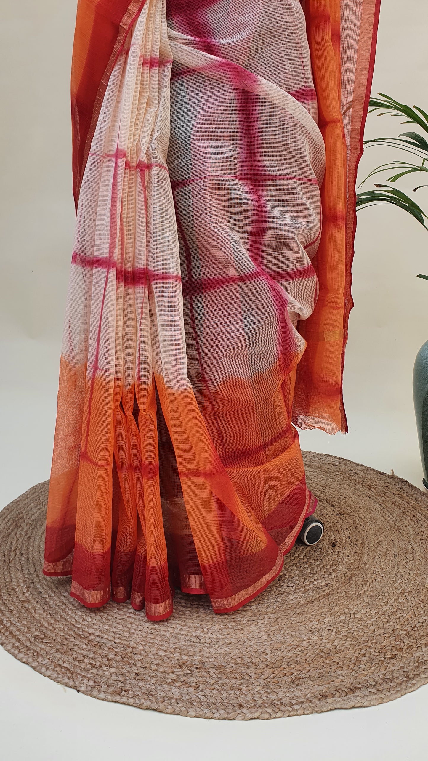 Orange Plum Kota Doria Saree KDHB-0012