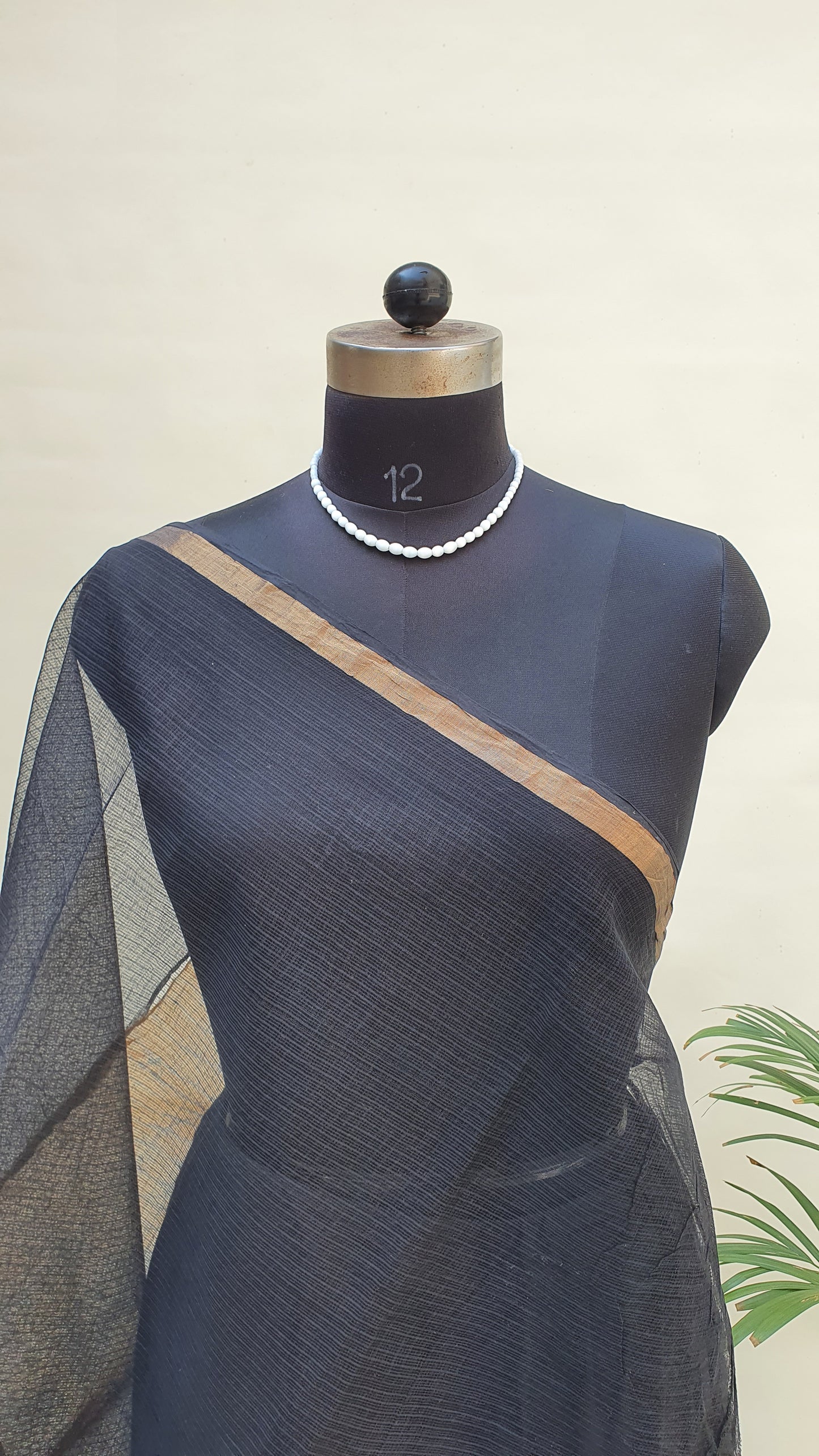 Black/Yellow Kota Doria Saree KDHB-0013