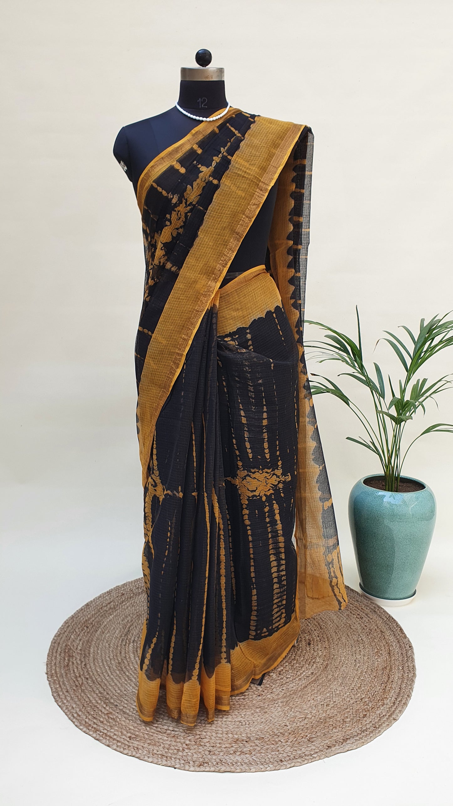 Black/Yellow Kota Doria Saree KDHB-0013