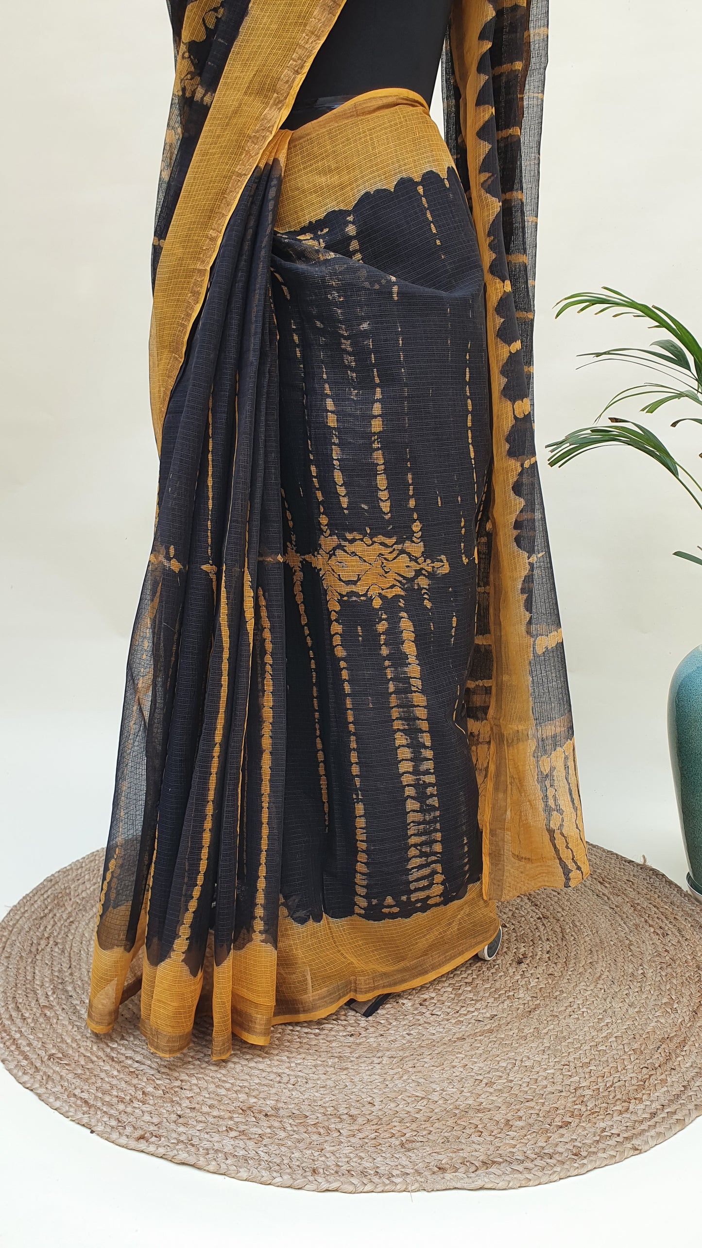 Black/Yellow Kota Doria Saree KDHB-0013