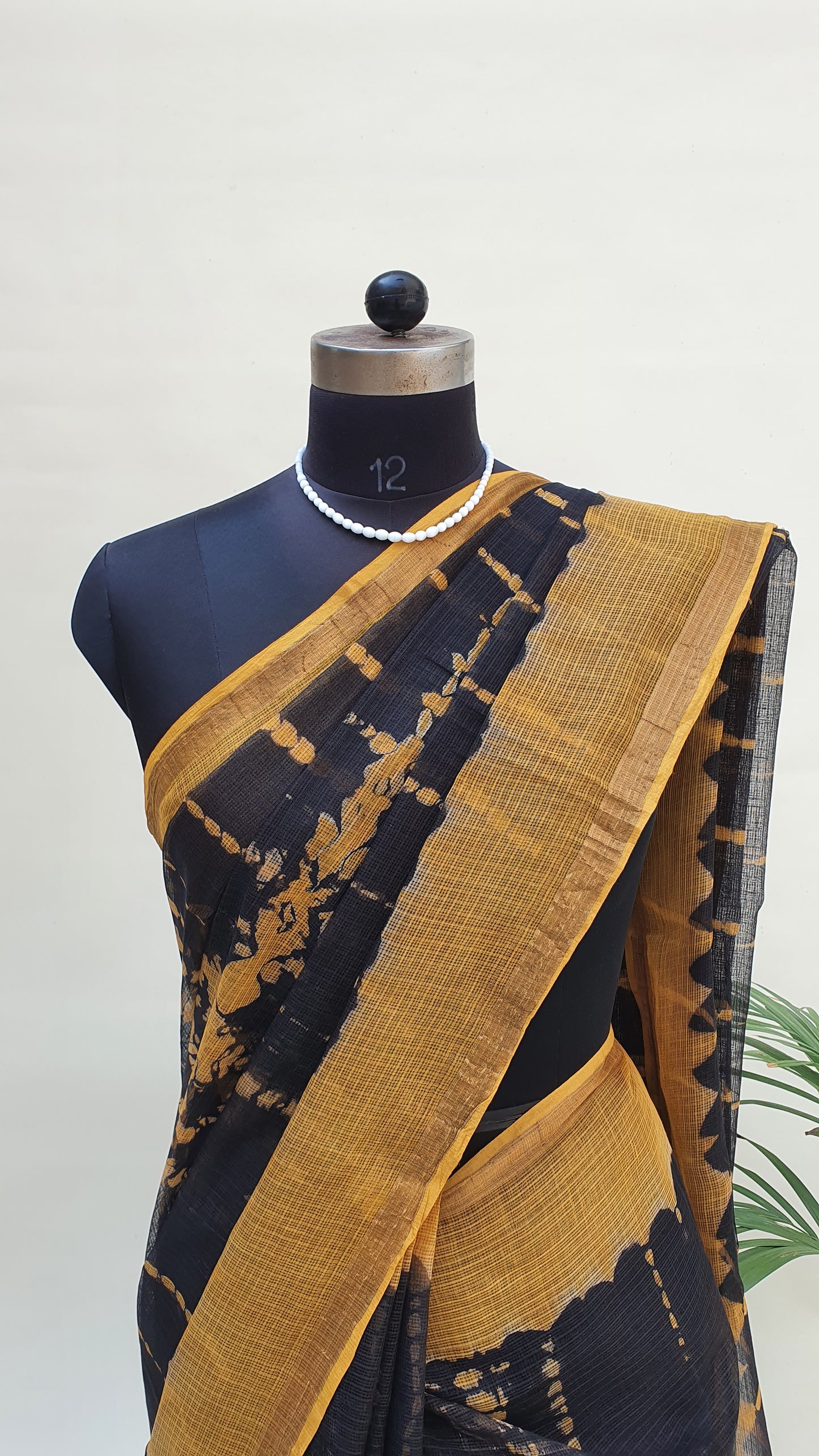 Black/Yellow Kota Doria Saree KDHB-0013
