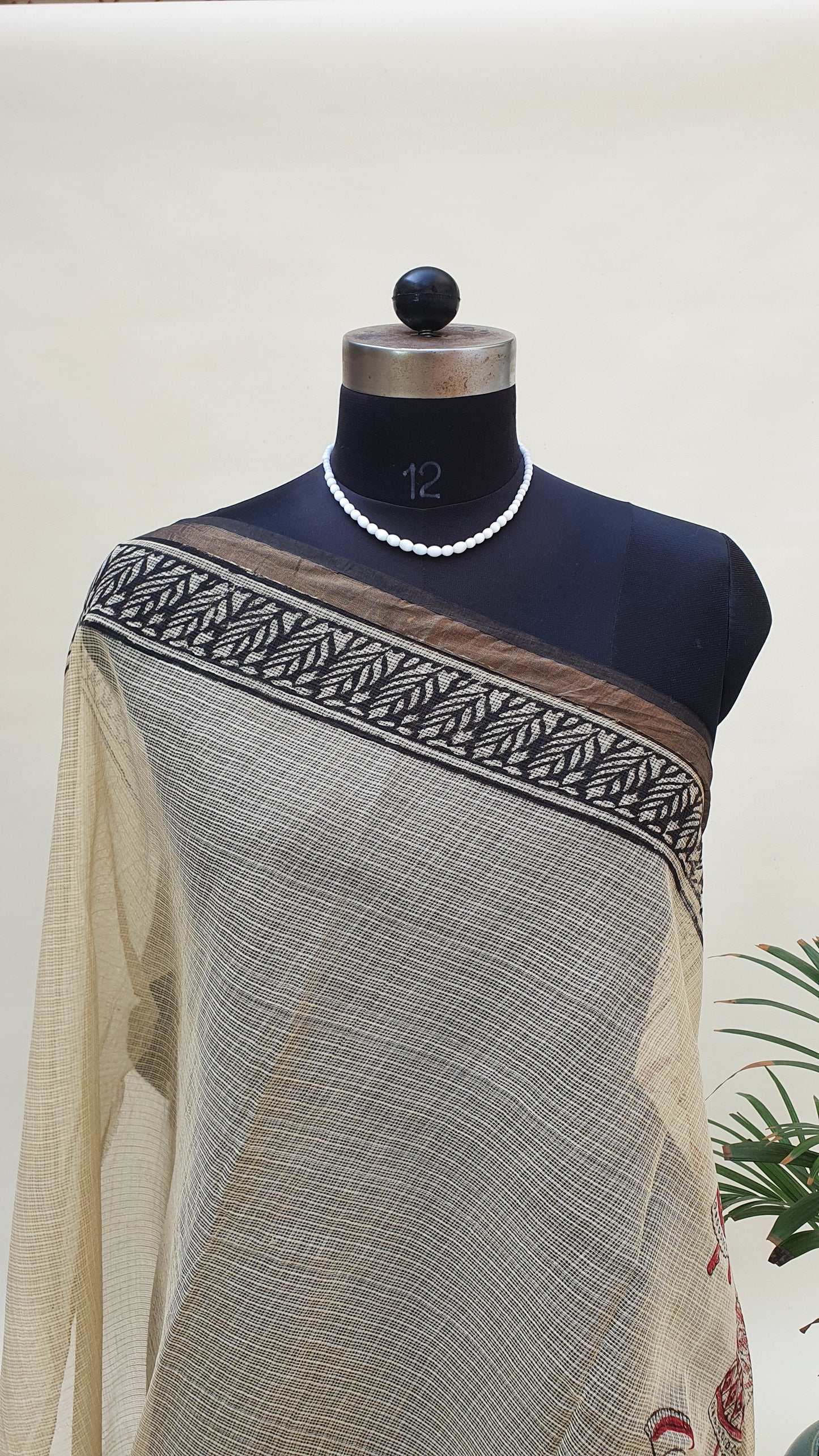 Beige Kota Doria Saree KDHB-0011
