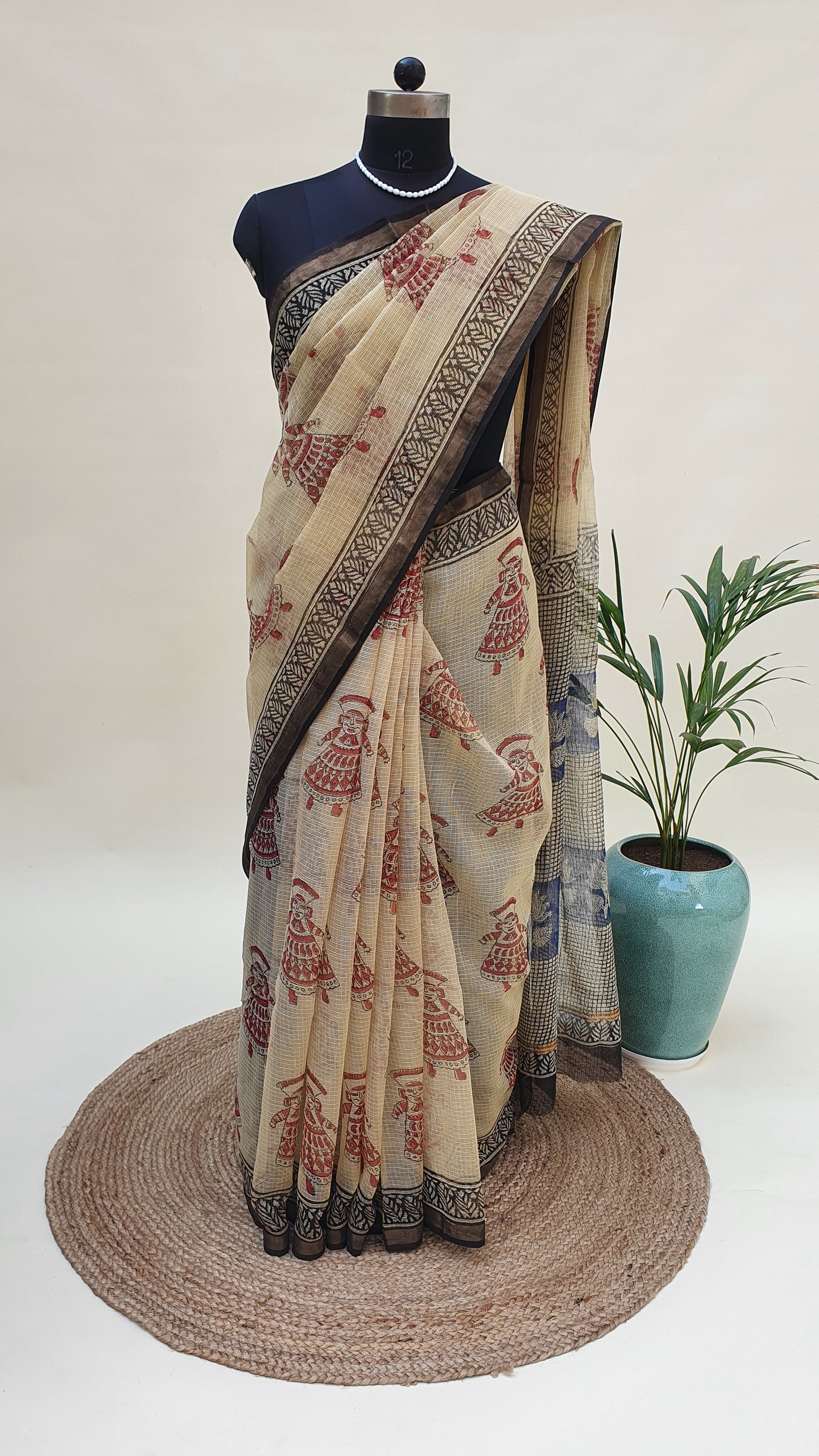 Beige Kota Doria Saree KDHB-0011