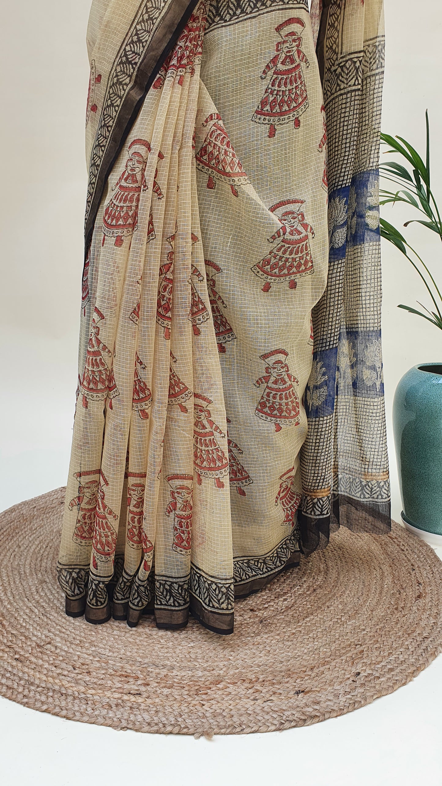 Beige Kota Doria Saree KDHB-0011