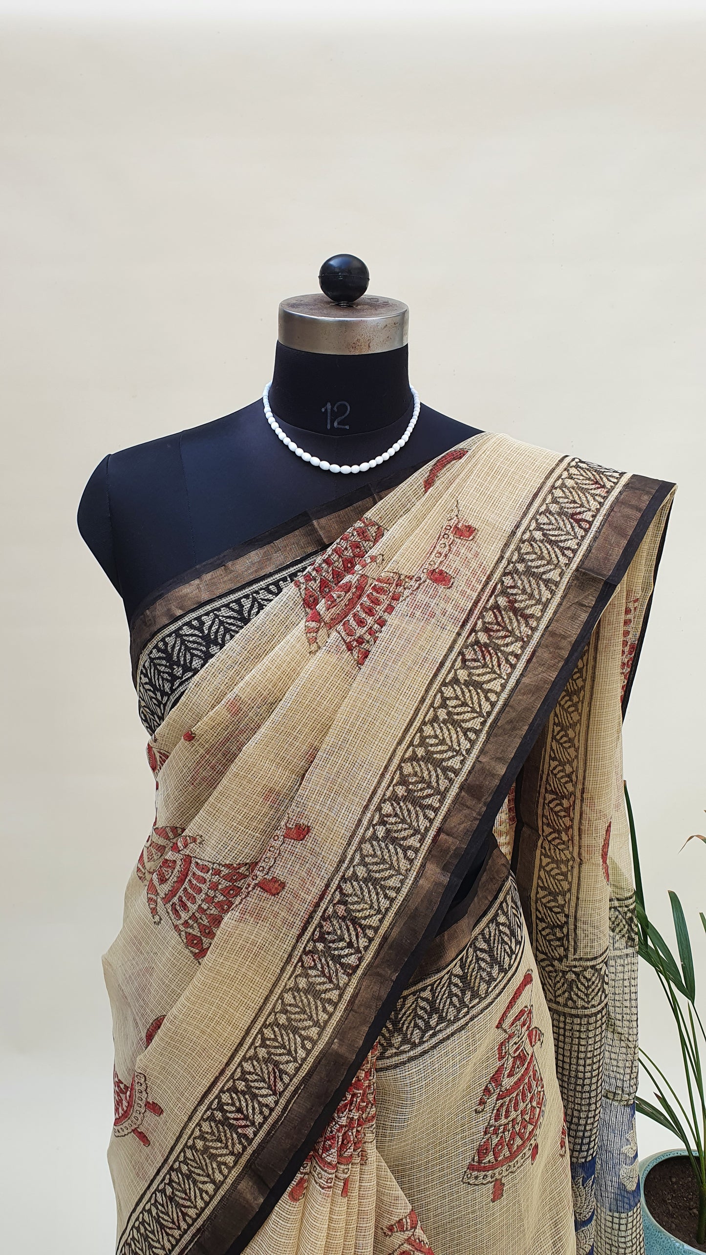Beige Kota Doria Saree KDHB-0011
