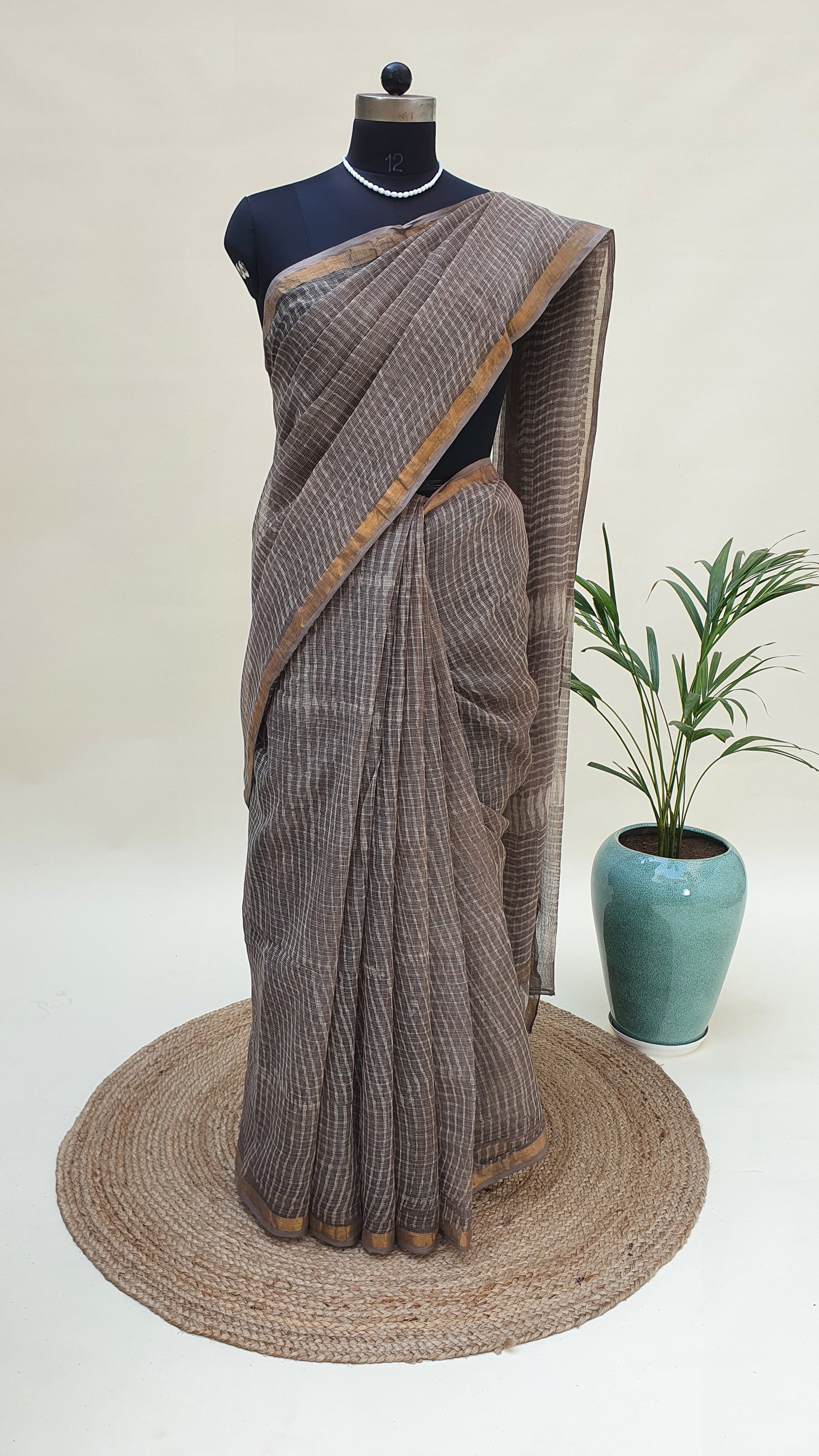 Grey Kota Doria Saree KDHB-0014