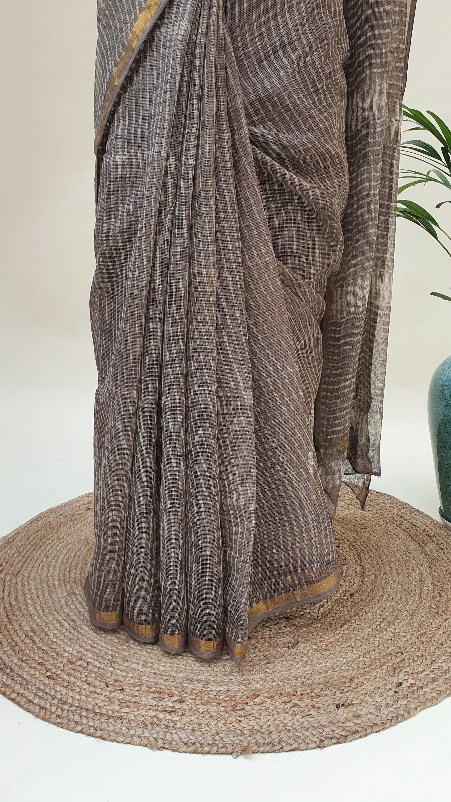 Grey Kota Doria Saree KDHB-0014