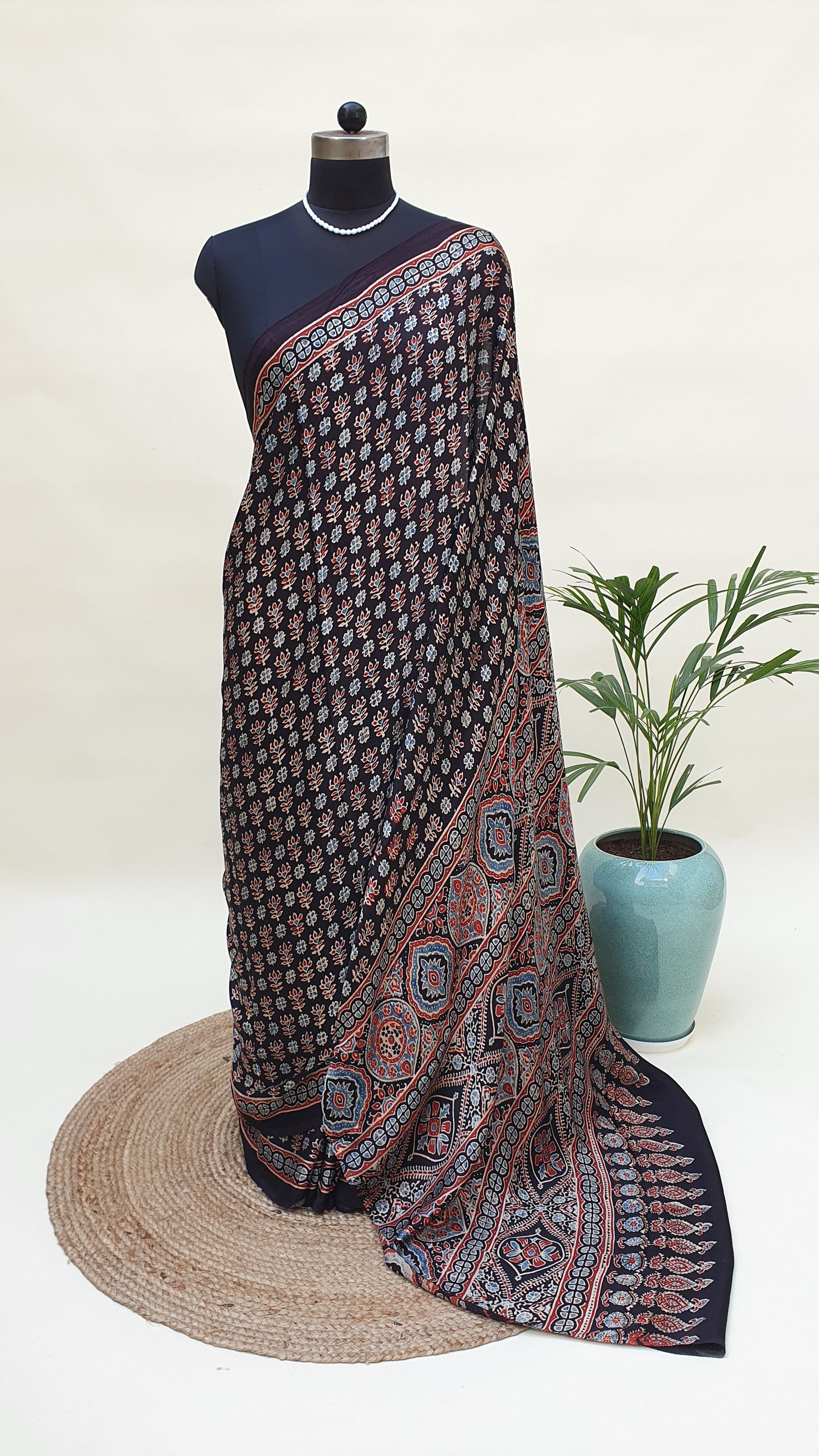 Black Ajrakh HBP Modal Silk Saree MSAJ-0002