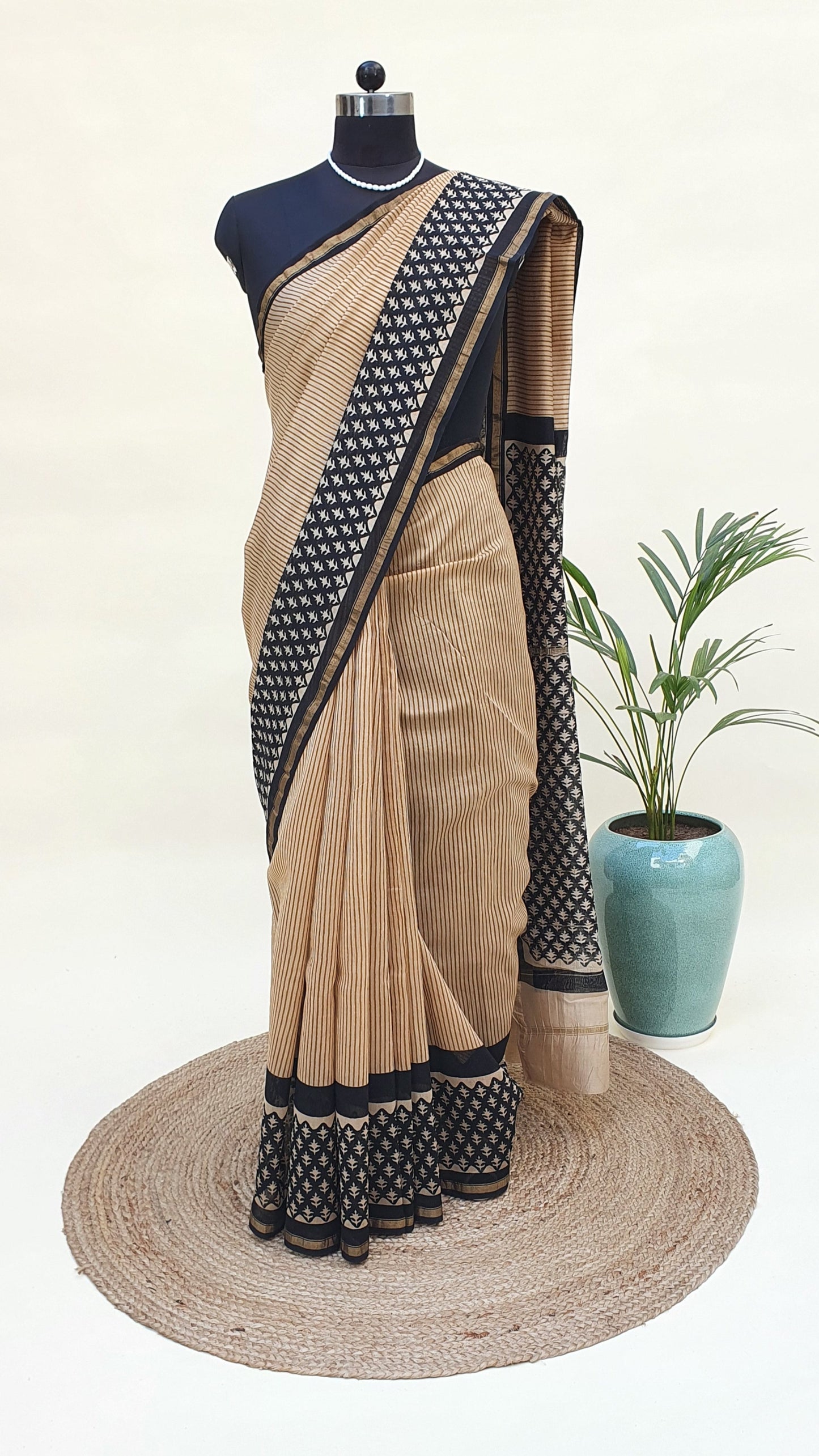 Vintage Beige Cotton Silk Chanderi Saree SCCH-0011