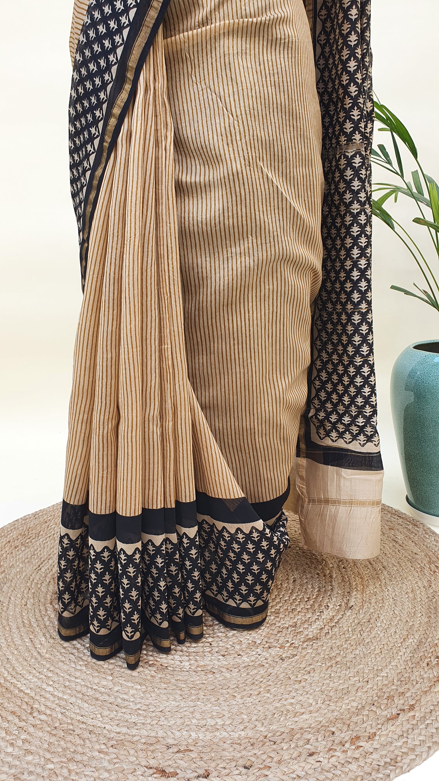 Vintage Beige Cotton Silk Chanderi Saree SCCH-0011