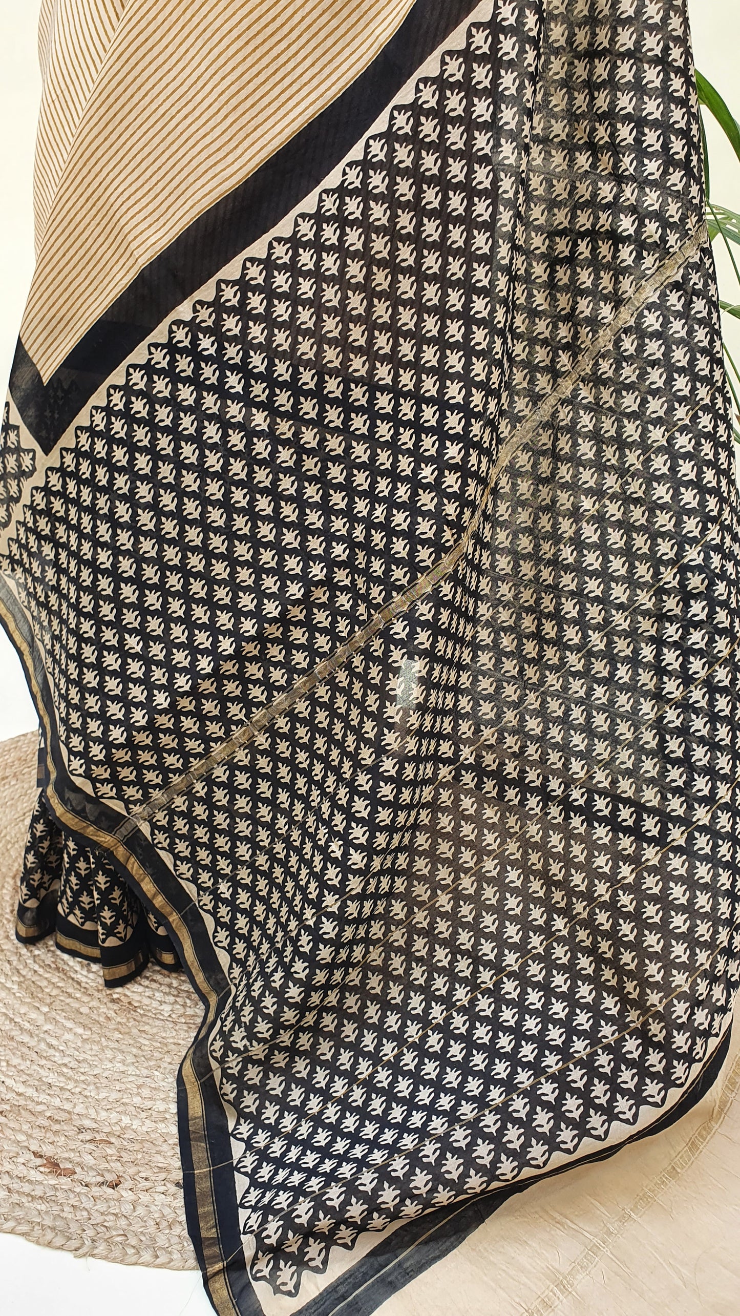 Vintage Beige Cotton Silk Chanderi Saree SCCH-0011