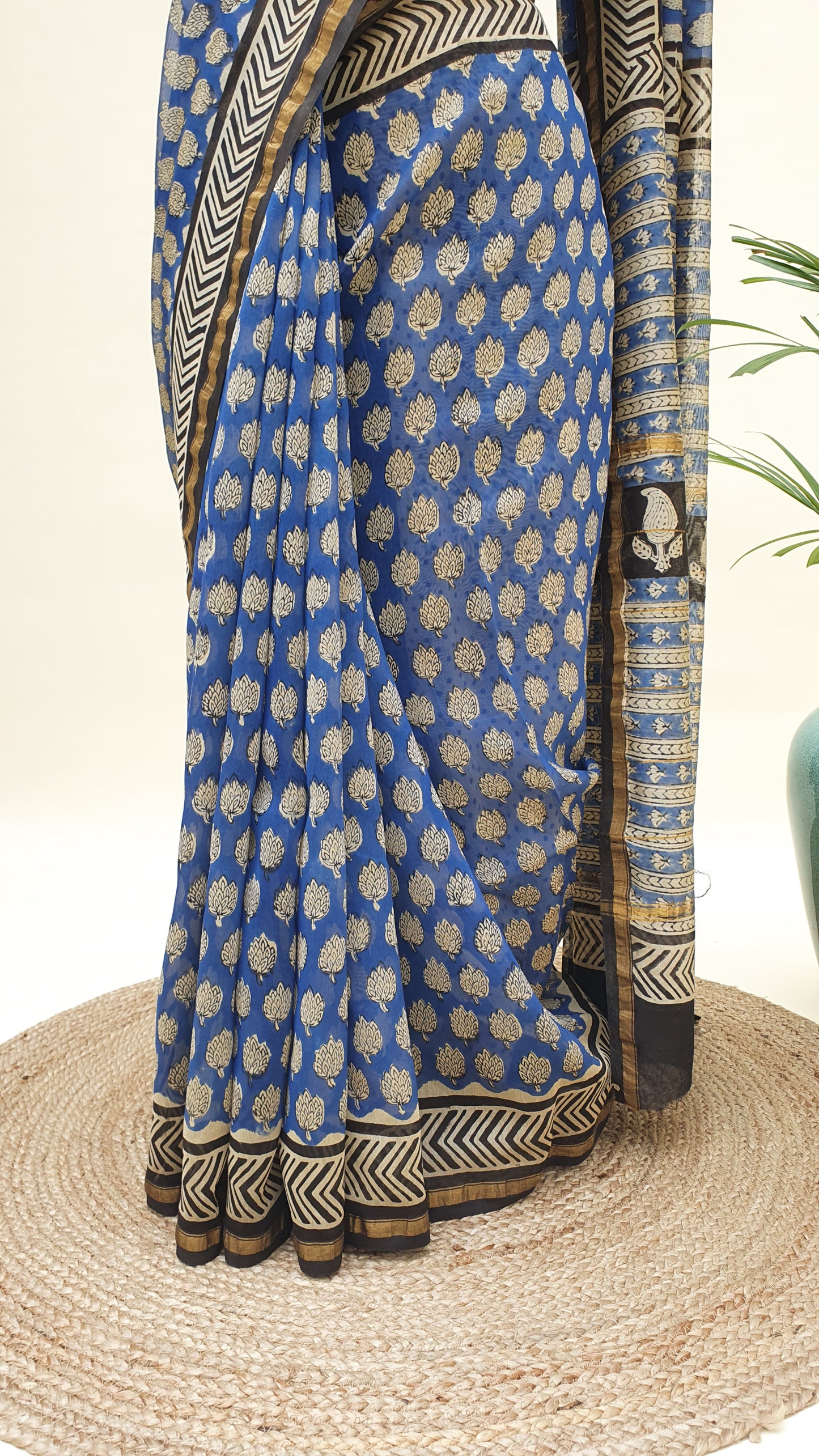 Captain Blue Cotton Silk Chanderi Saree SCCH-0012