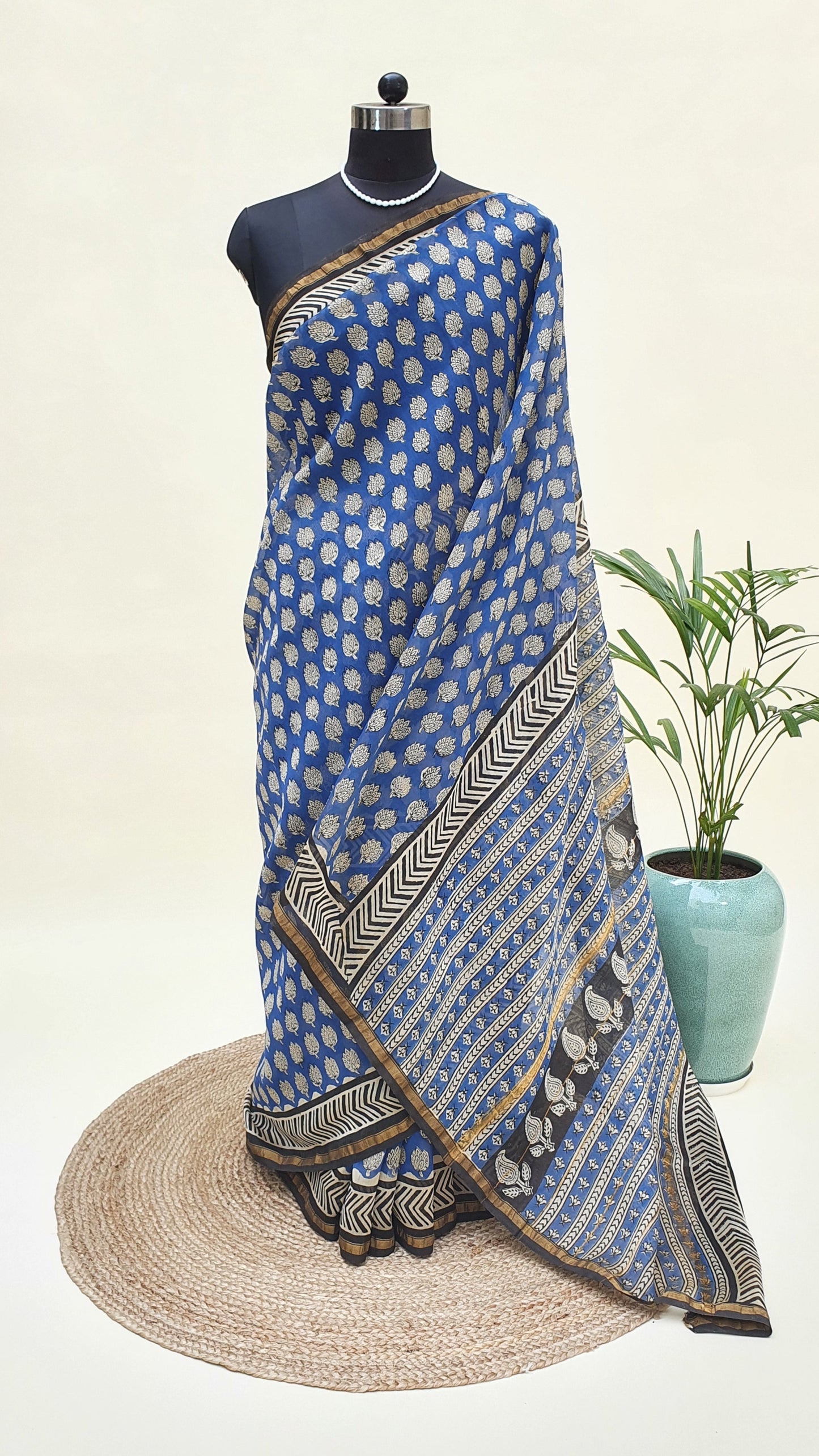 Captain Blue Cotton Silk Chanderi Saree SCCH-0012