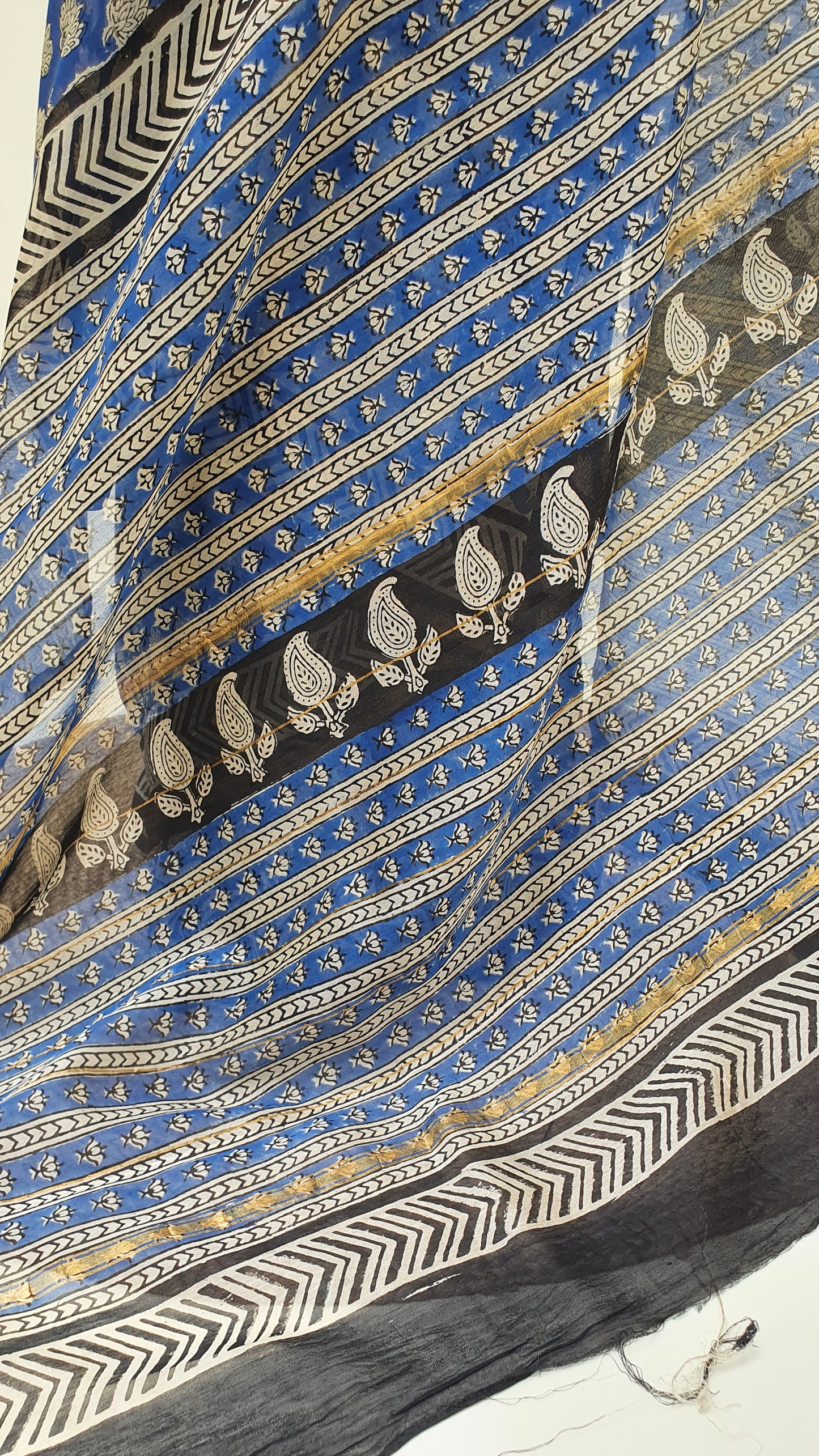Captain Blue Cotton Silk Chanderi Saree SCCH-0012
