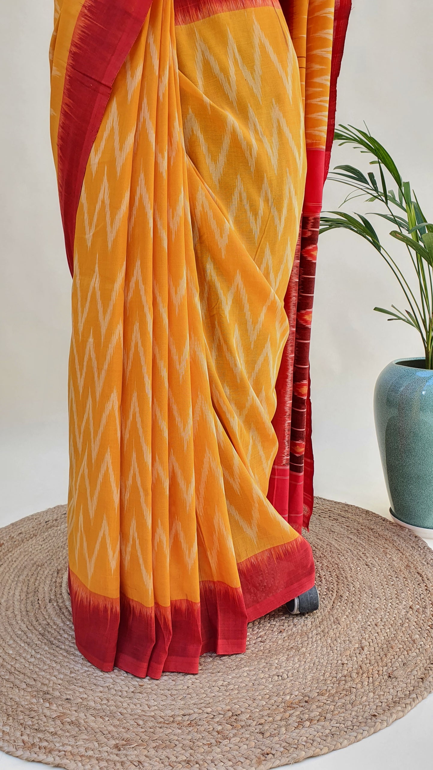 Marigold Yellow Hand Woven Pochampalli Ikkat Saree PPHW-0007