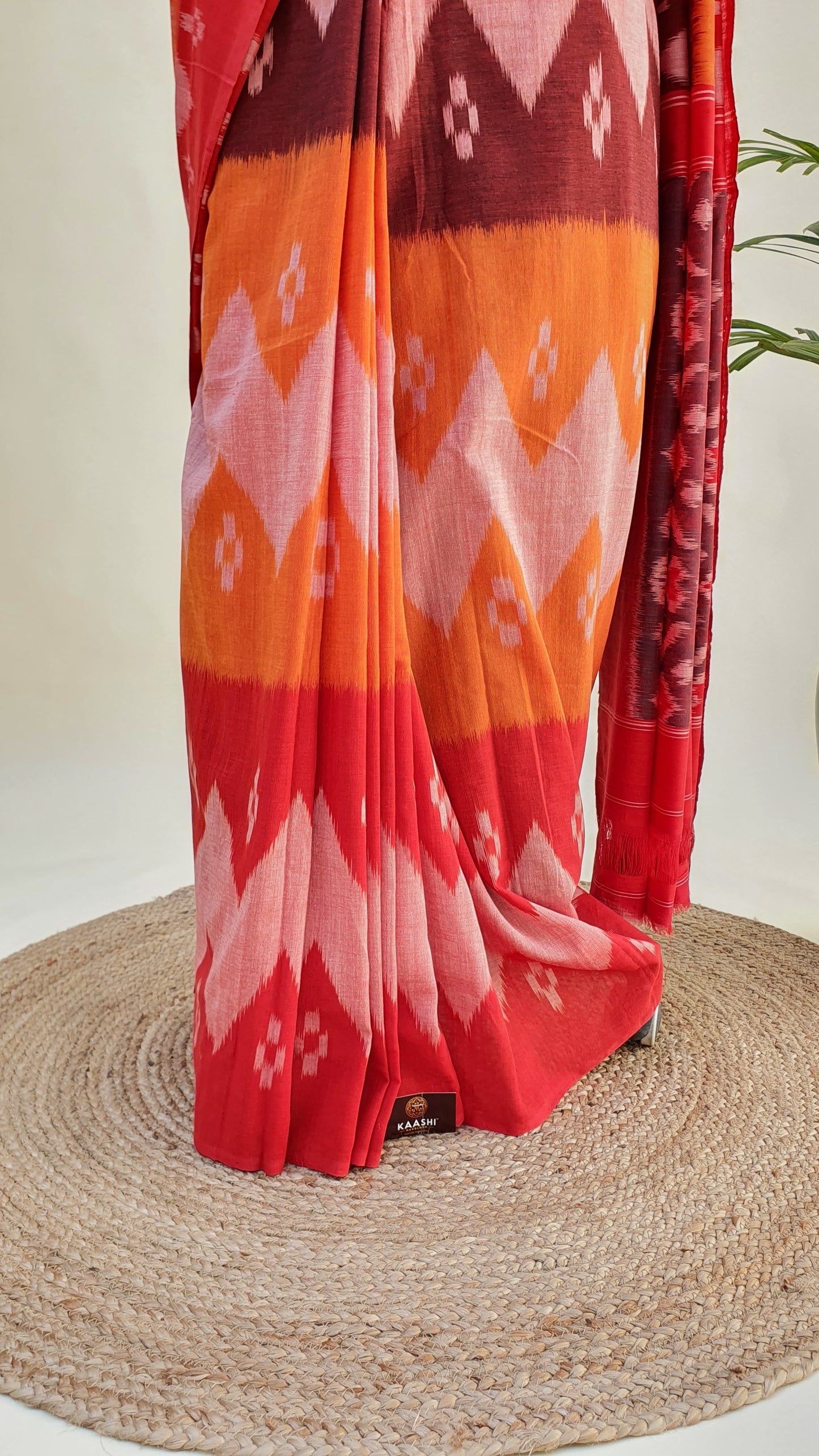 Red Sunflower Hand Woven Pochampalli Ikkat Saree PPHW-0003