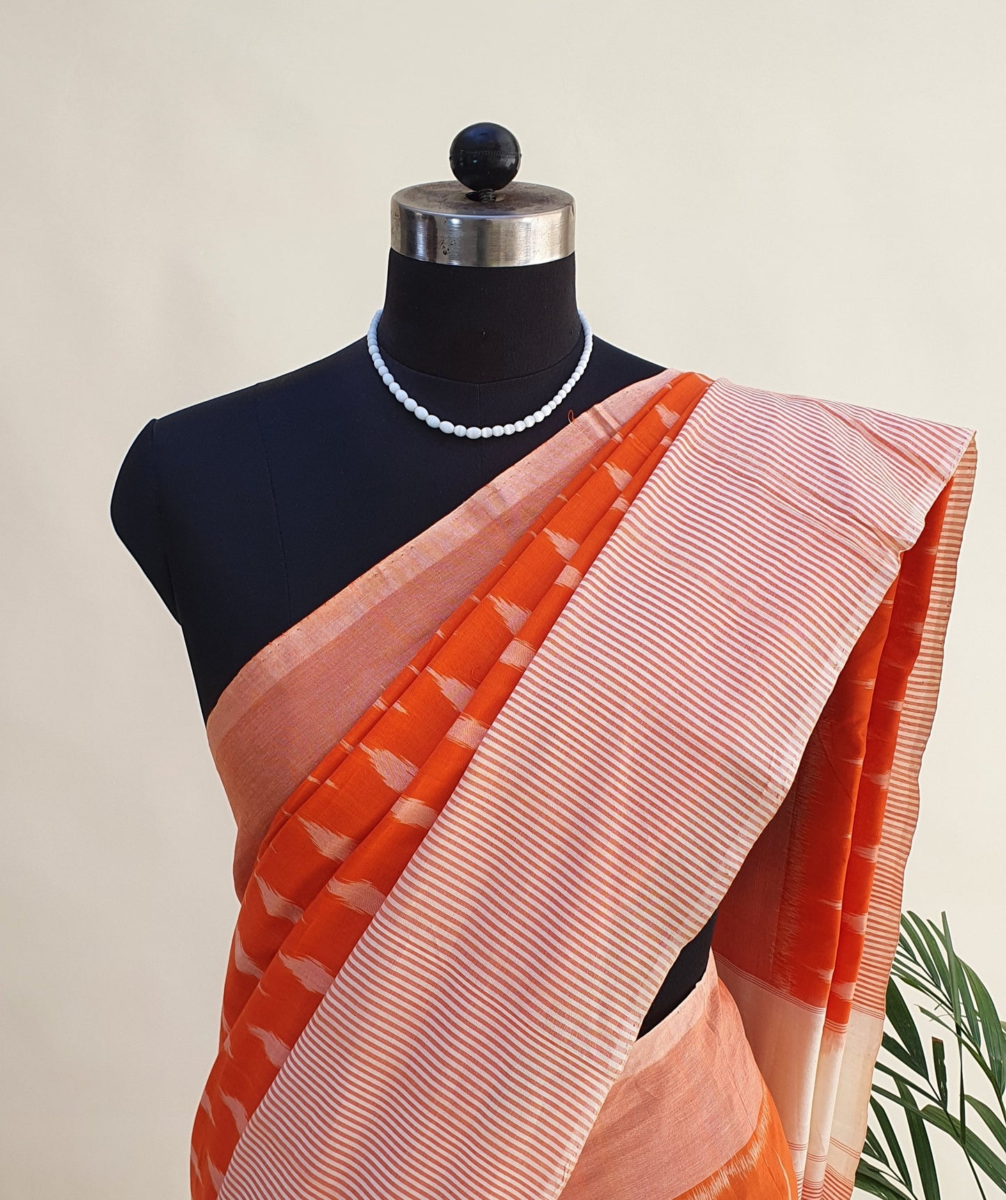 Orange & Cream Hand Woven Pochampalli Ikkat Saree PPHW-0004