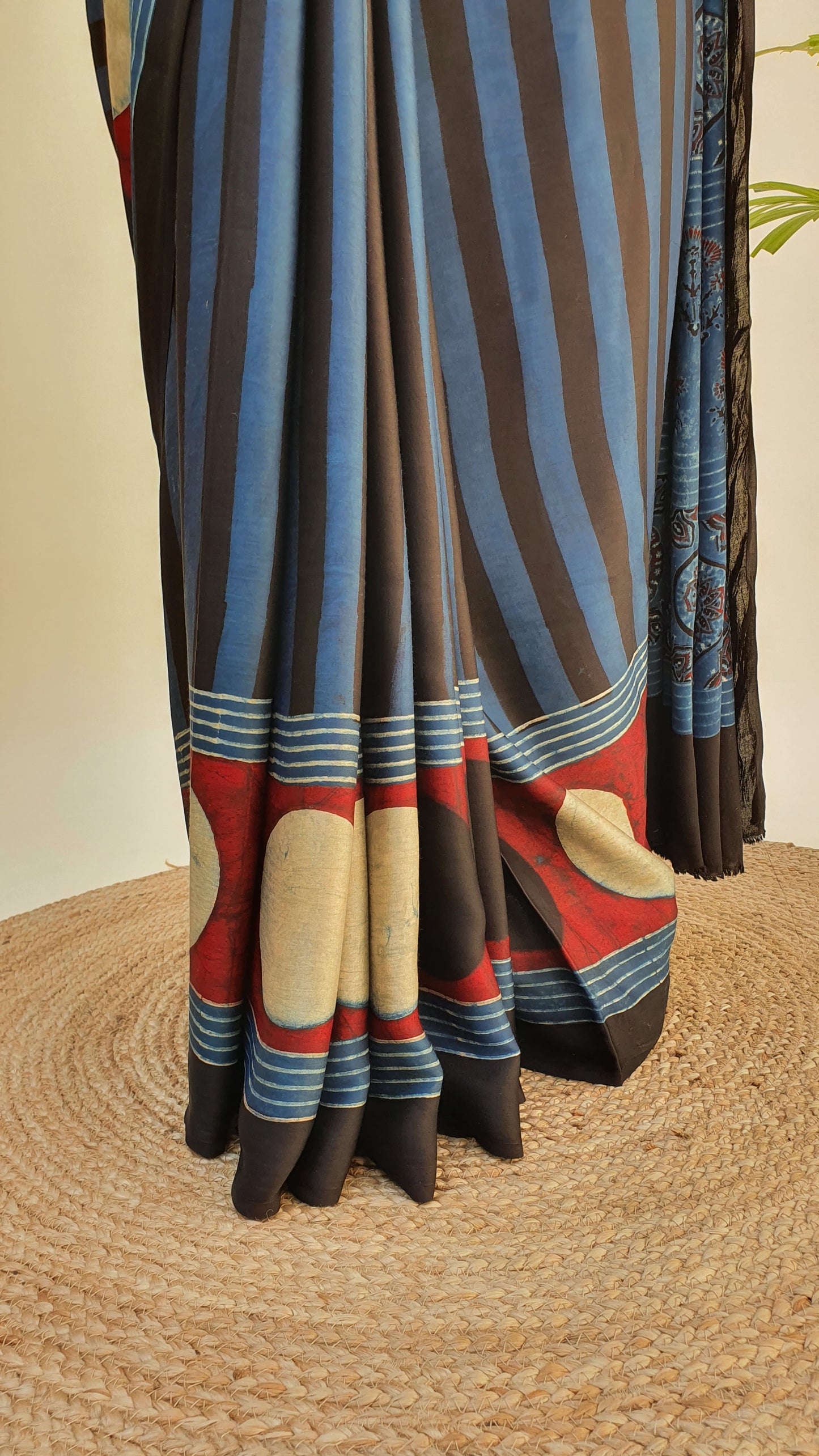 Blue Ajrakh Modal Silk Saree MSAJ-0011