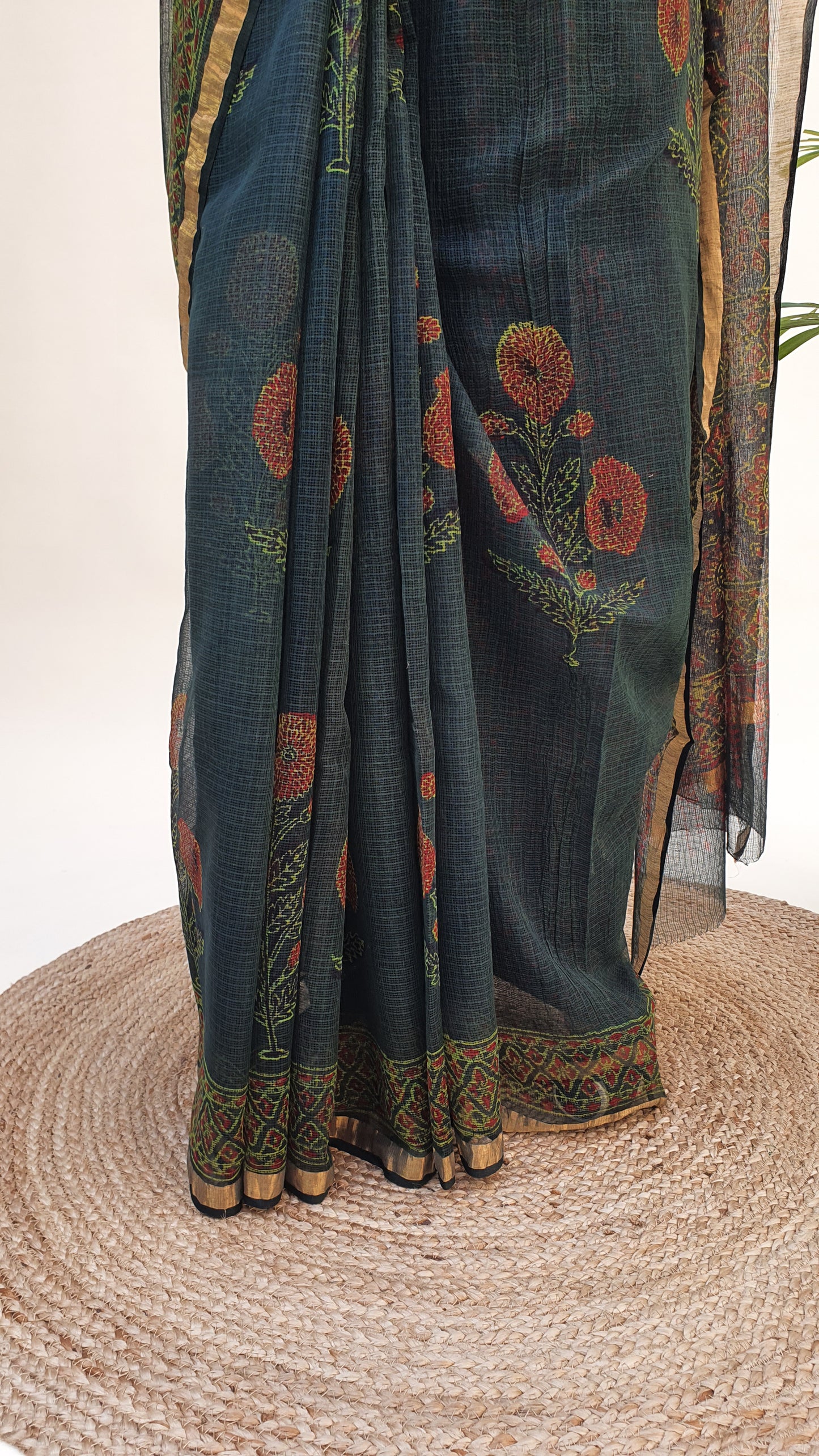 Bottle Green Kota Doria Saree KDHB-0003