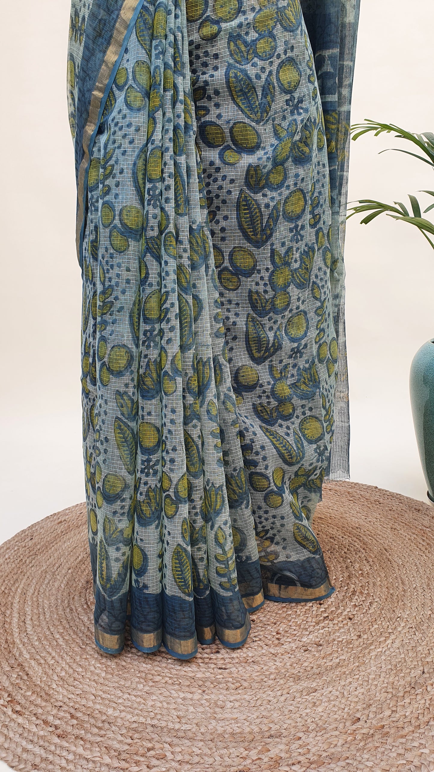 Dark Teal Kota Doria Saree KDHB-0002