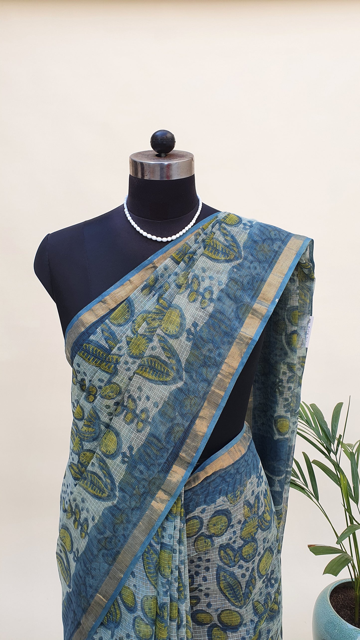 Dark Teal Kota Doria Saree KDHB-0002