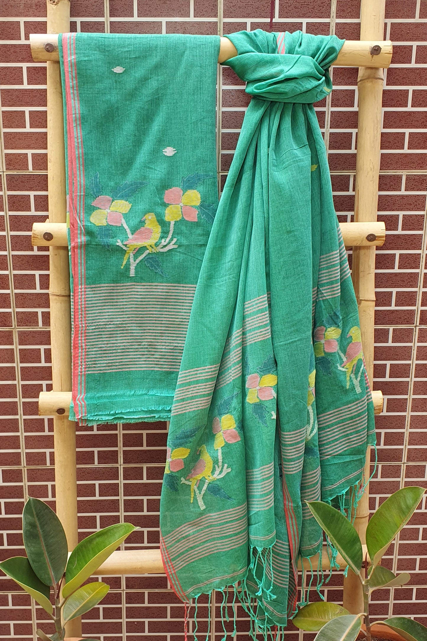 Matte Emerald Cotton Jamdani Suit JDCC-0010