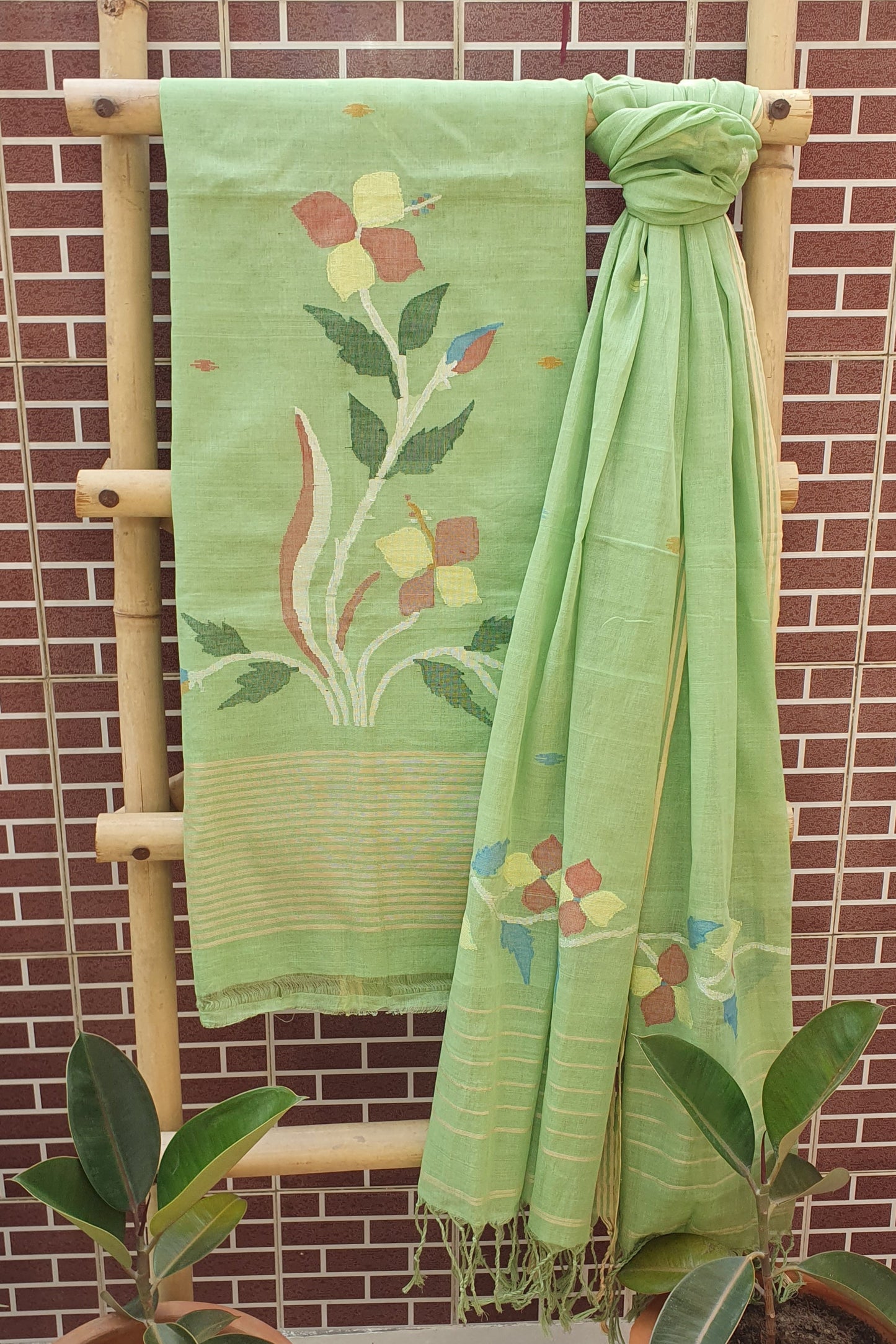 Fern Green Cotton Jamdani Suit JDCC-0003