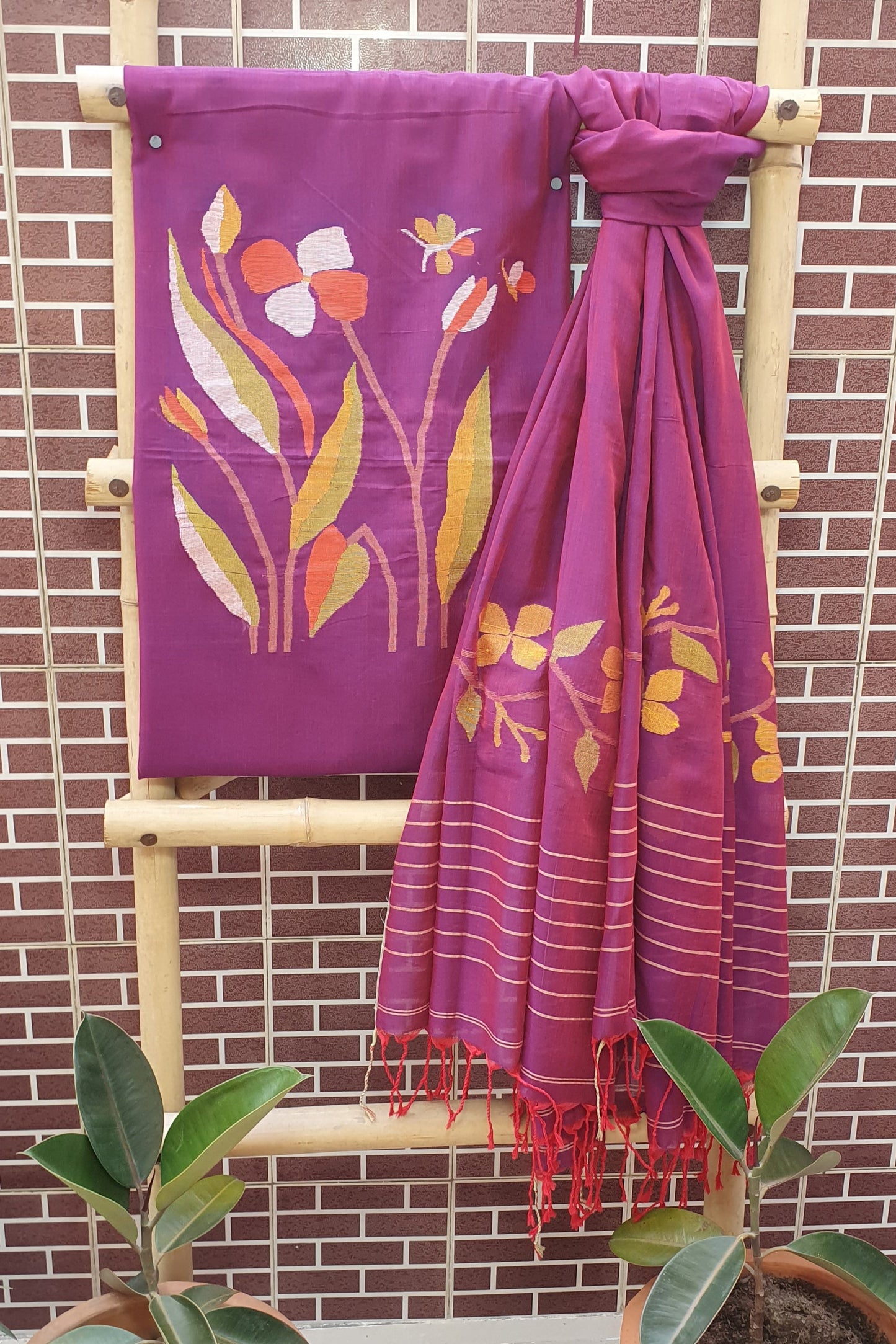 Wine Cotton Jamdani Suit JDCC-0002