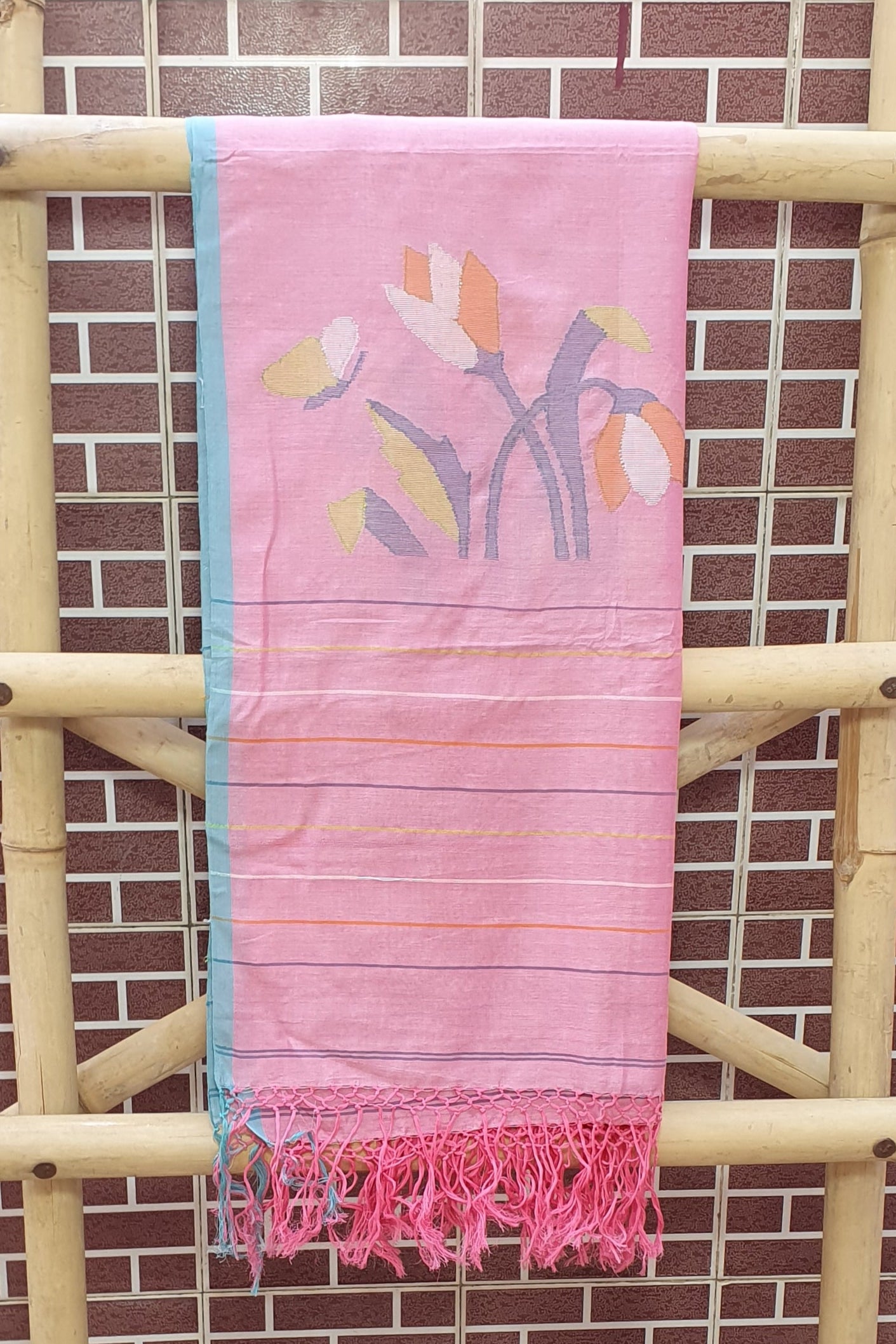 Flamingo Pink Cotton Jamdani Suit JDCC-0007